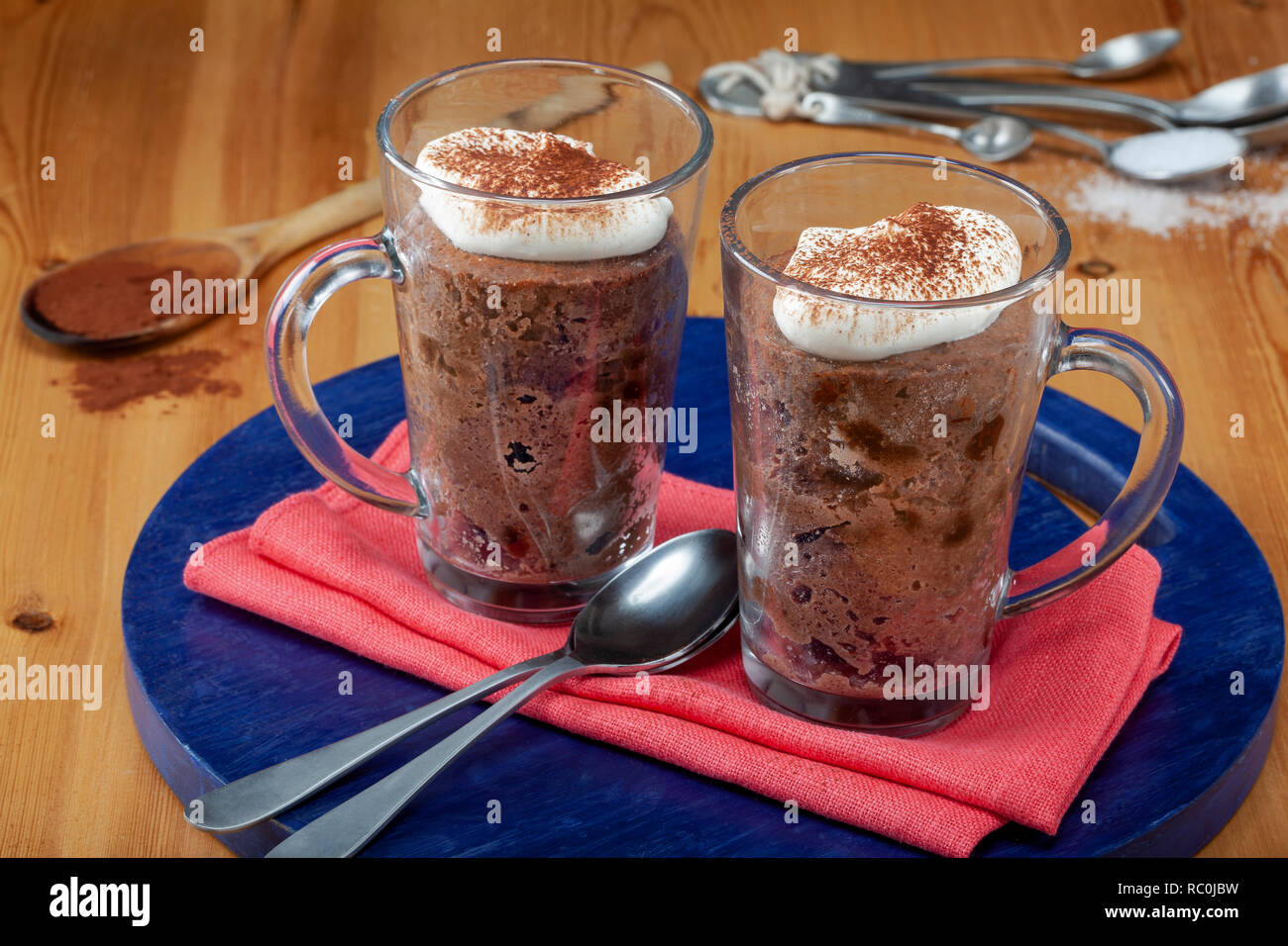 Chocolate keto mug cake Stock Photo