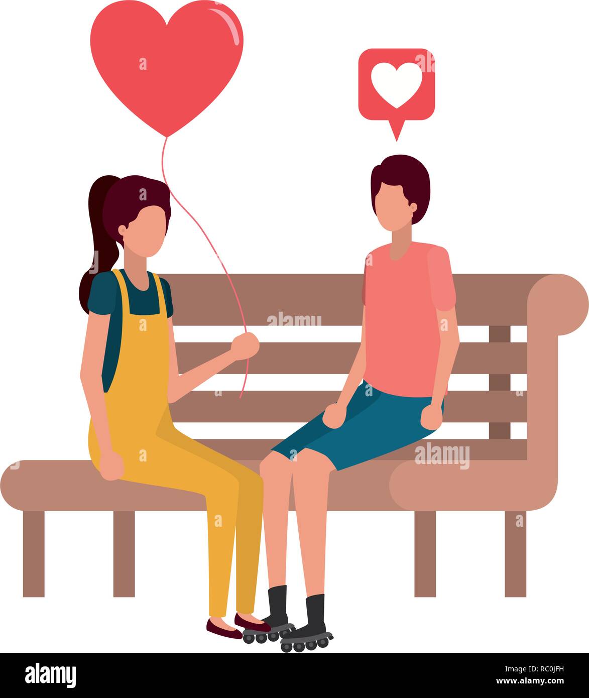 couple sitting on park chair with hearts character Stock Vector Image ...