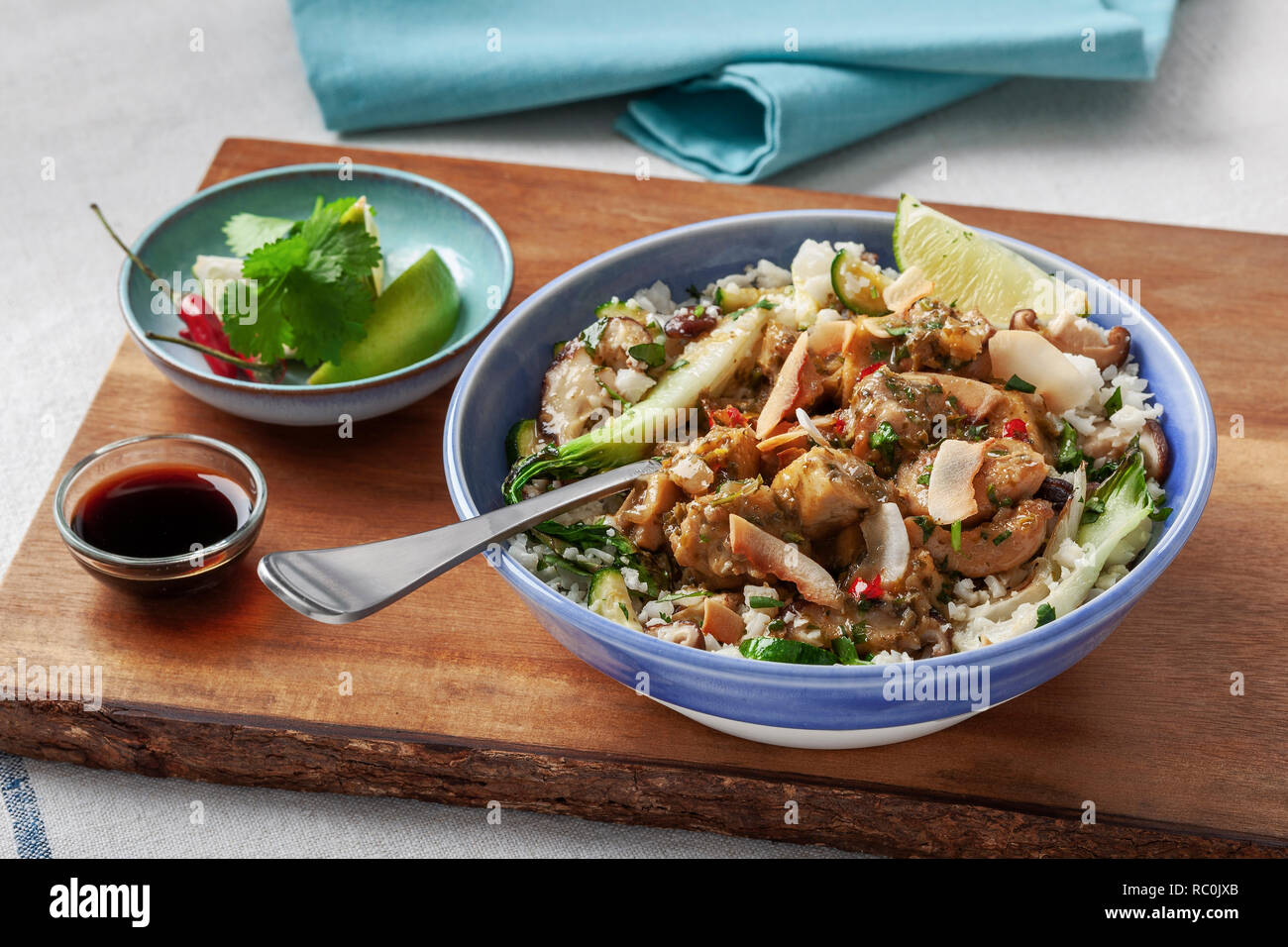Thai Green curryawith cauliflower rice Stock Photo