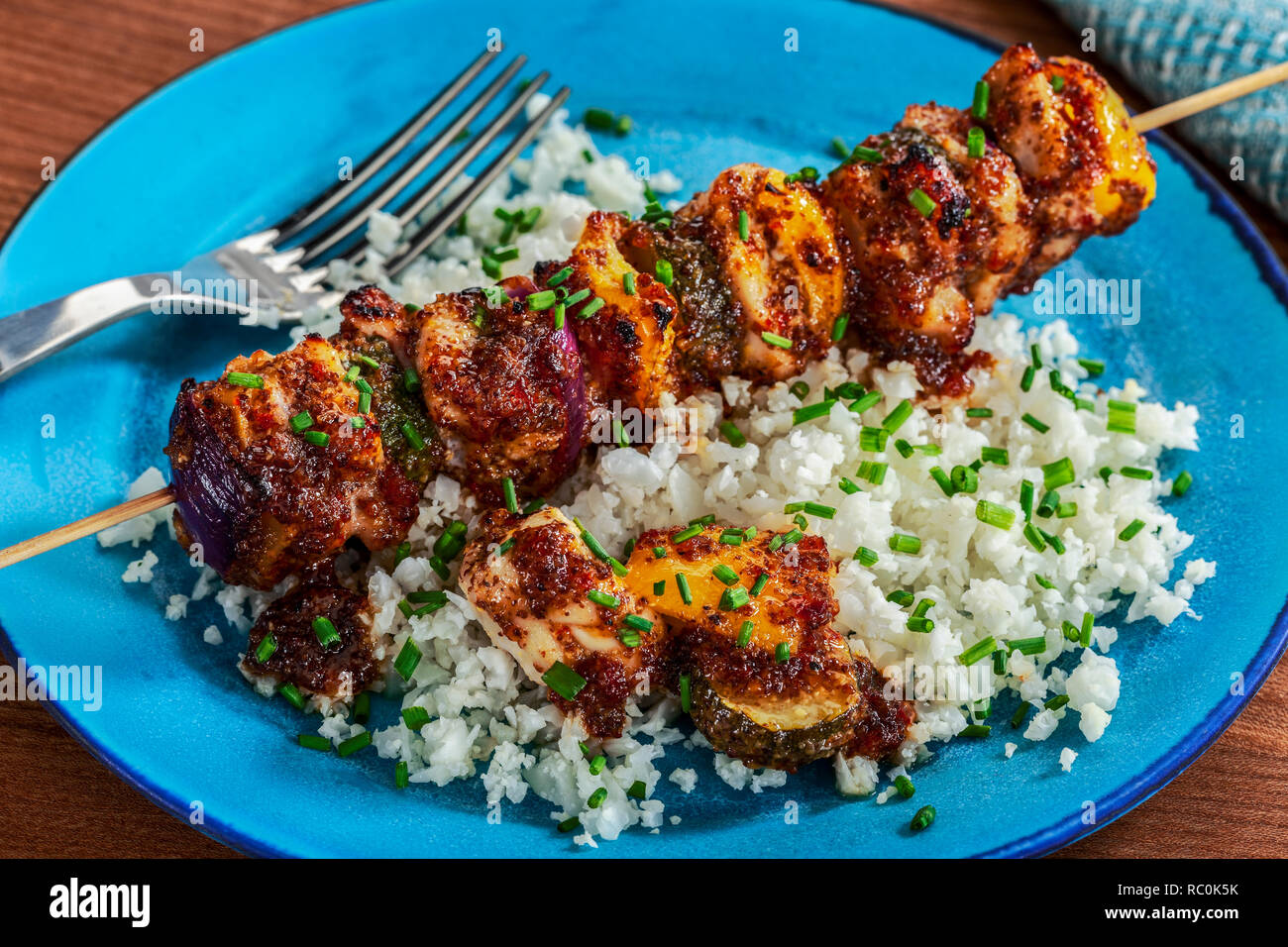 Chicken bacon skewers Stock Photo