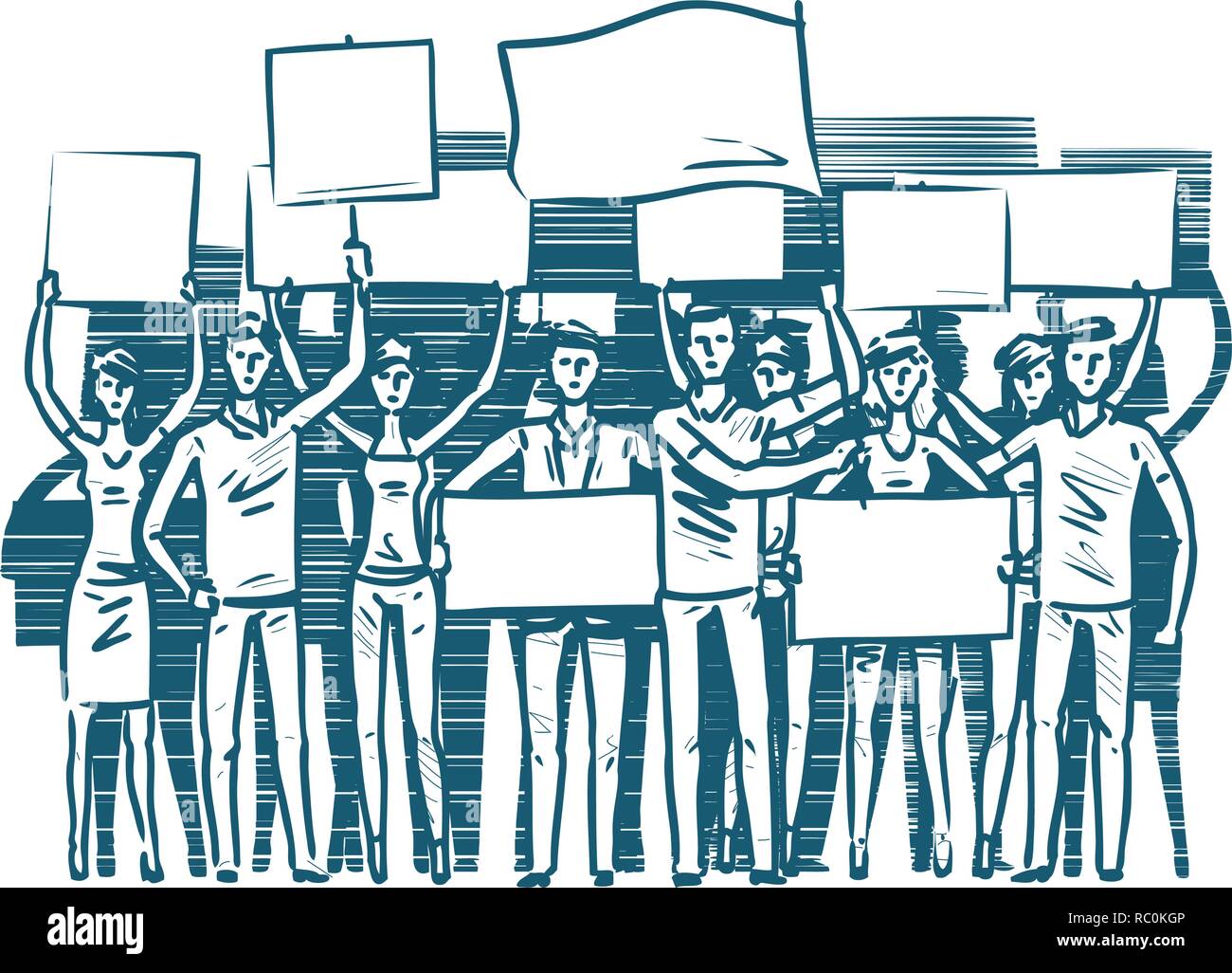 Crowd of people protesters. Manifest, protest concept. Sketch vector illustration Stock Vector