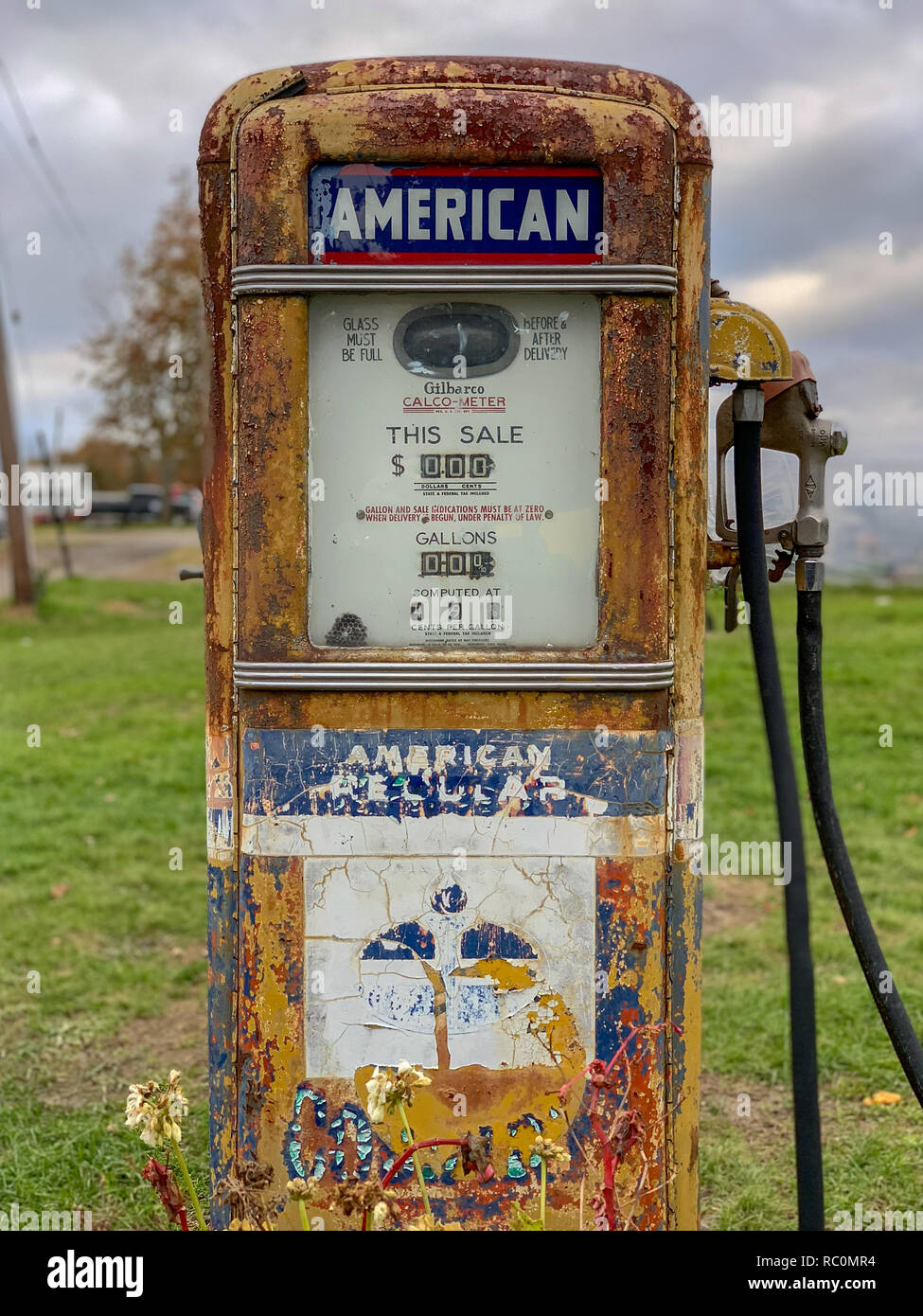 Classic Vintage Old Time Gas Pump Face, a bit worn out Stock Photo - Alamy