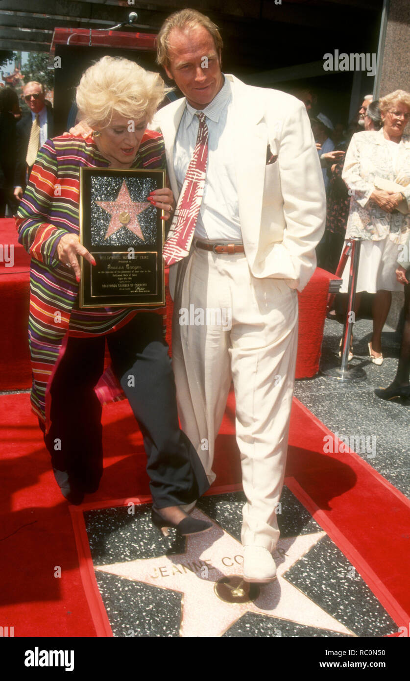 HOLLYWOOD, CA - AUGUST 20: Actress Jeanne Cooper and son actor Corbin Bernsen attend Jeanne Cooper receives the 1,987th star on Hollywood Walk of Fame on August 20, 1993 on Hollywood Blvd in Hollywood, California. Photo by Barry King/Alamy Stock Photo Stock Photo
