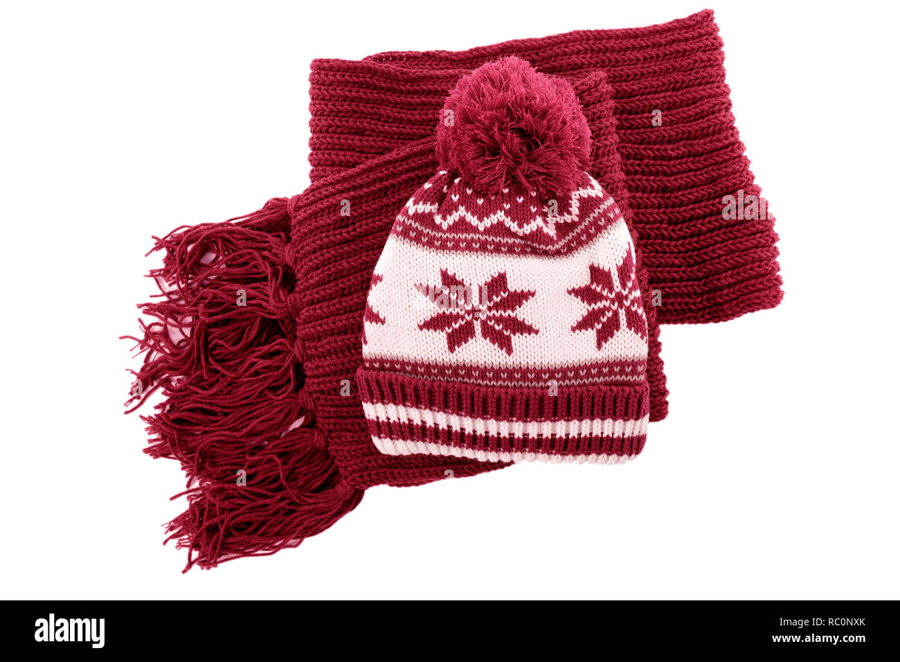 red bobble hat and scarf