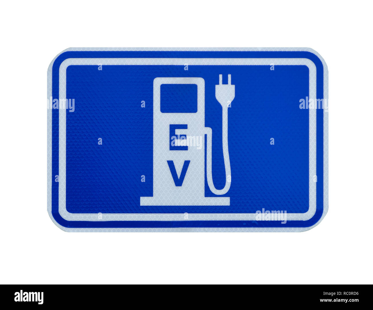 Road sign with EV charging station on white background Stock Photo