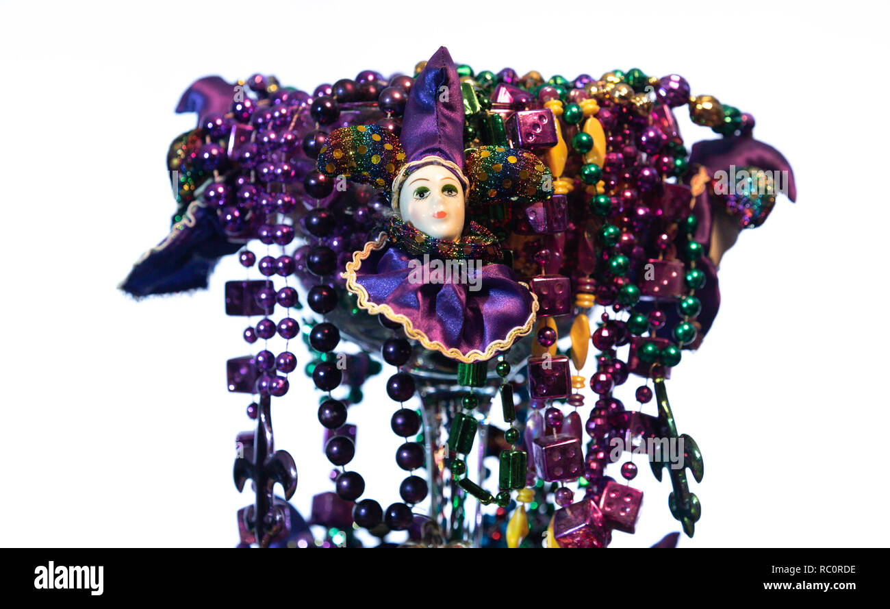 A lighted fleur-de-lis and inflatable jester are among the Mardi Gras  decorations for sale at Toomey's Mardi Gras shop in Mobile, Alabama Stock  Photo - Alamy