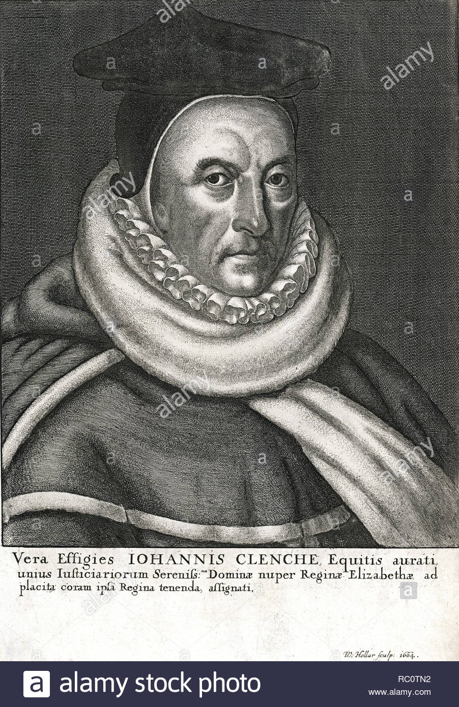 John Clench portrait, (died 1607), was an English judge, etching by Bohemian etcher Wenceslaus Hollar from 1664 Stock Photo