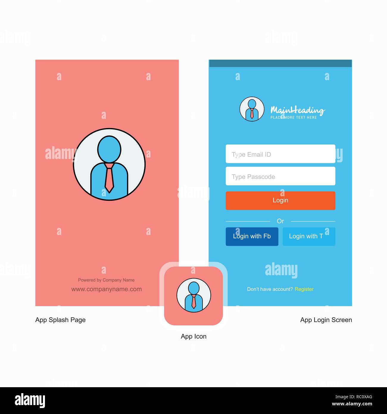 Company Profile Splash Screen And Login Page Design With Logo Template Mobile Online Business Template Stock Vector Image Art Alamy
