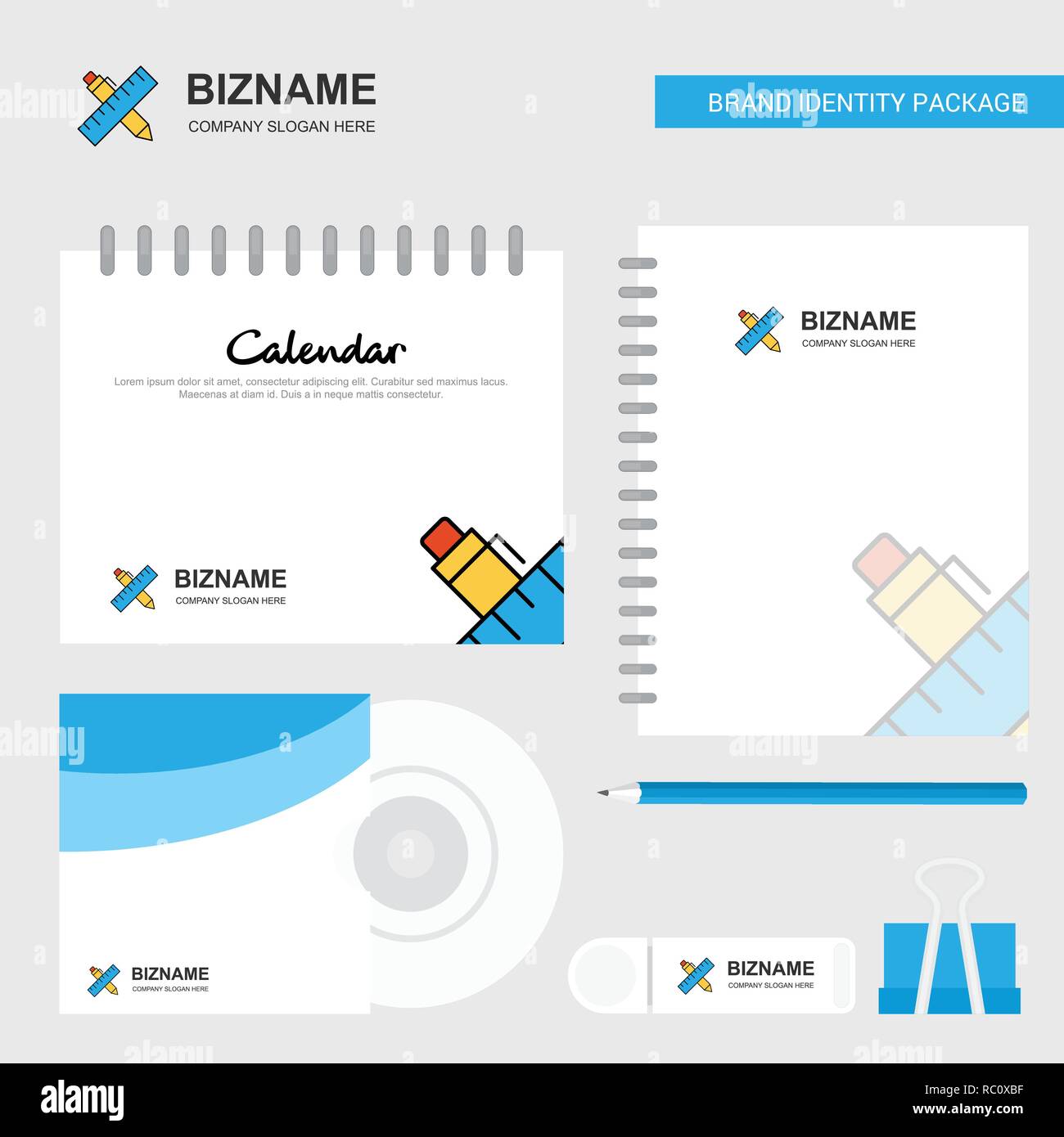 Scale and pen Logo, Calendar Template, CD Cover, Diary and USB Brand  Stationary Package Design Vector Template Stock Vector Image & Art - Alamy
