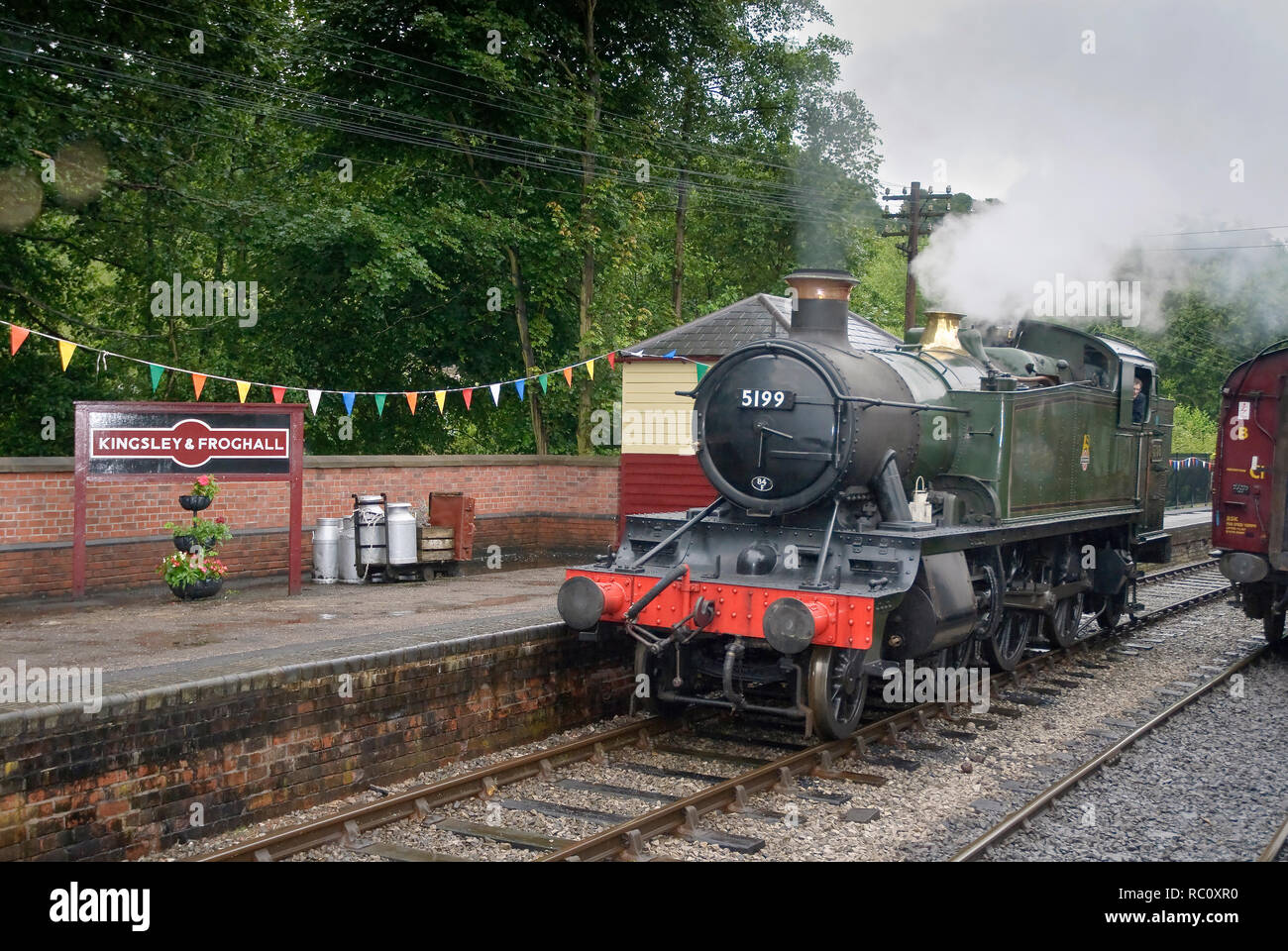 The Churnet Valley railway. Kingsley and Froghall station. GWR Prairie 5199 from the Lllangollen Railway Stock Photo