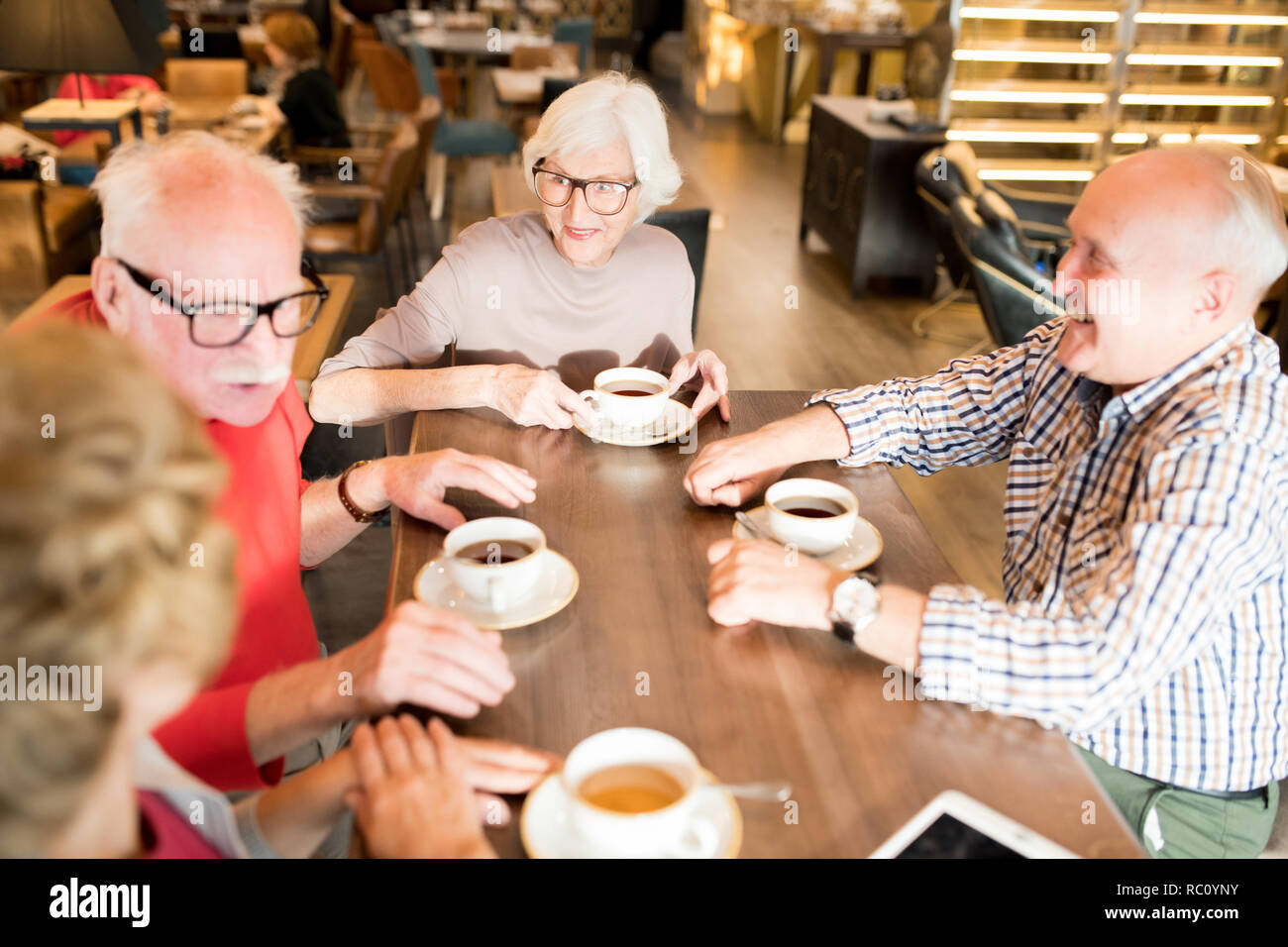 Elderly couple drinking coffee cafe hires stock photography and images