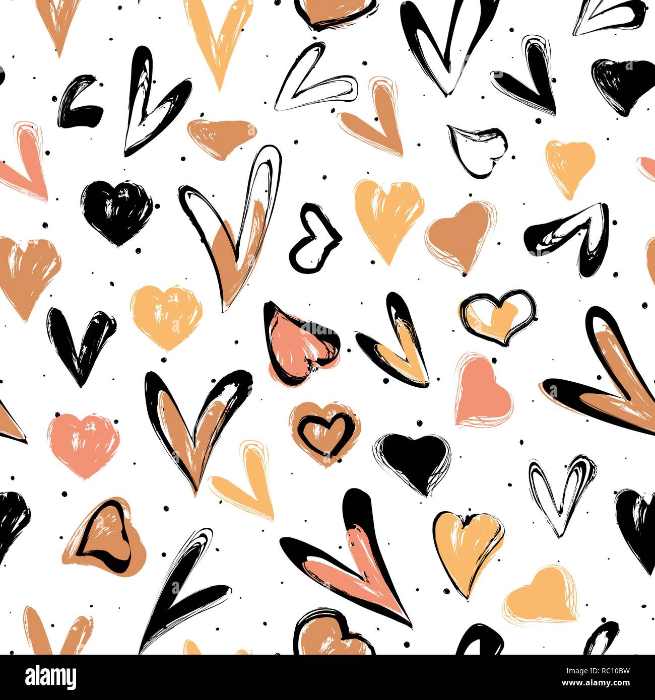 Decorative seamless pattern with hand drawn hearts. Vector illustration ...