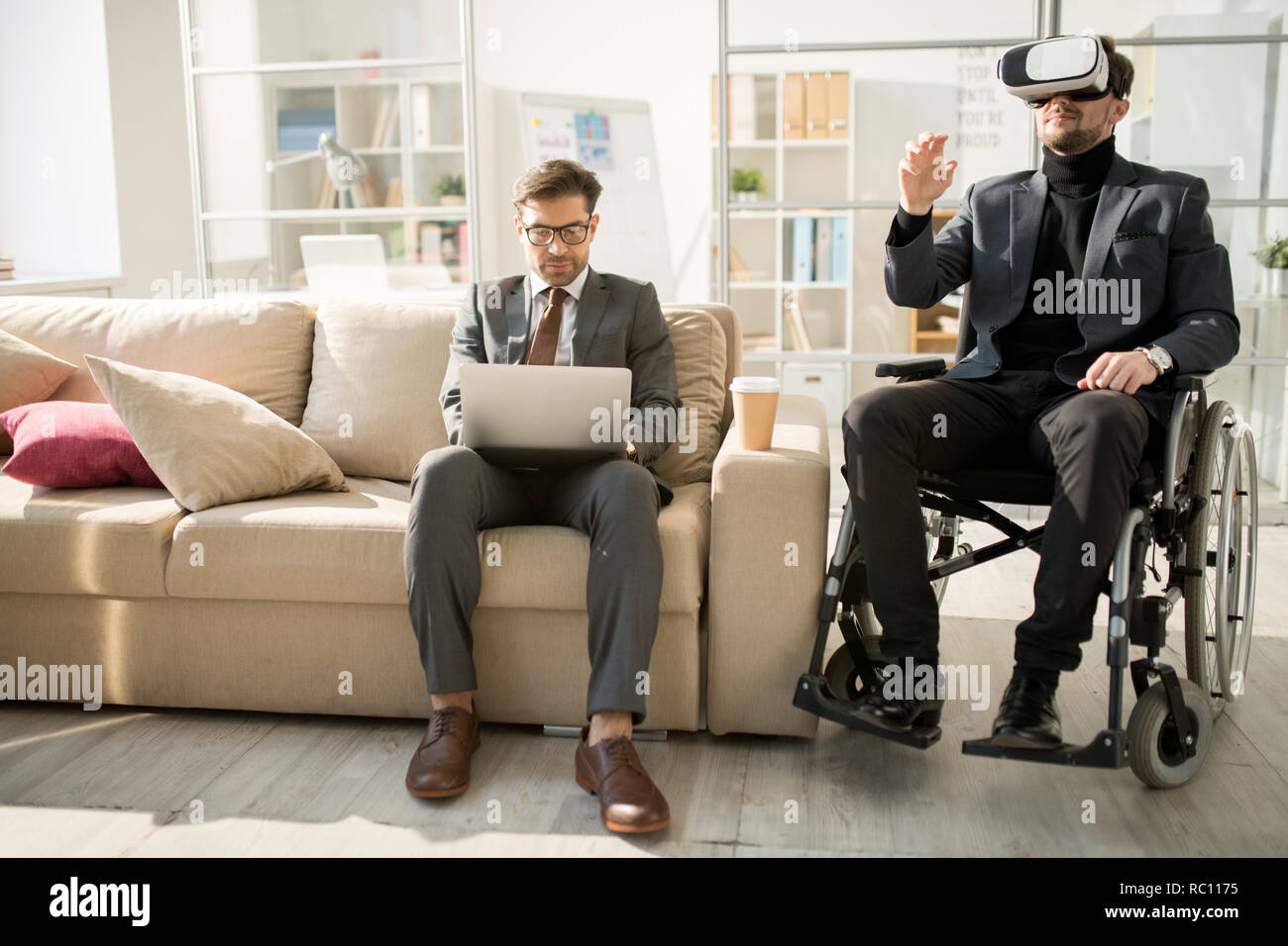 Using virtual reality device as a simulator Stock Photo
