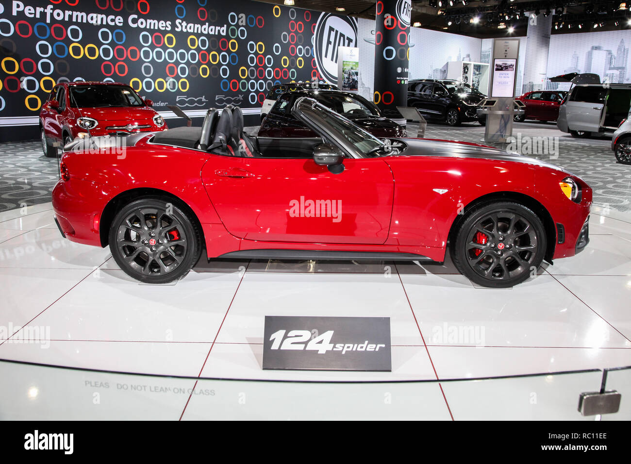 Fiat 124 spider shown at the New York International Auto Show 2018, at the  Jacob Javits Center. This was Press Preview Day One of NYIAS Stock Photo -  Alamy