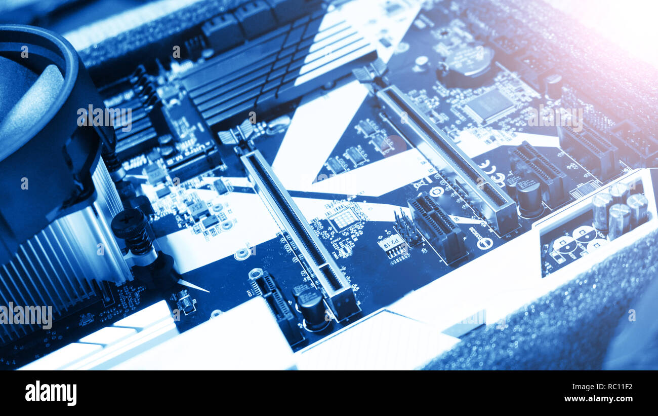 Circuit board. Electronic computer hardware technology. Motherboard digital Stock Photo