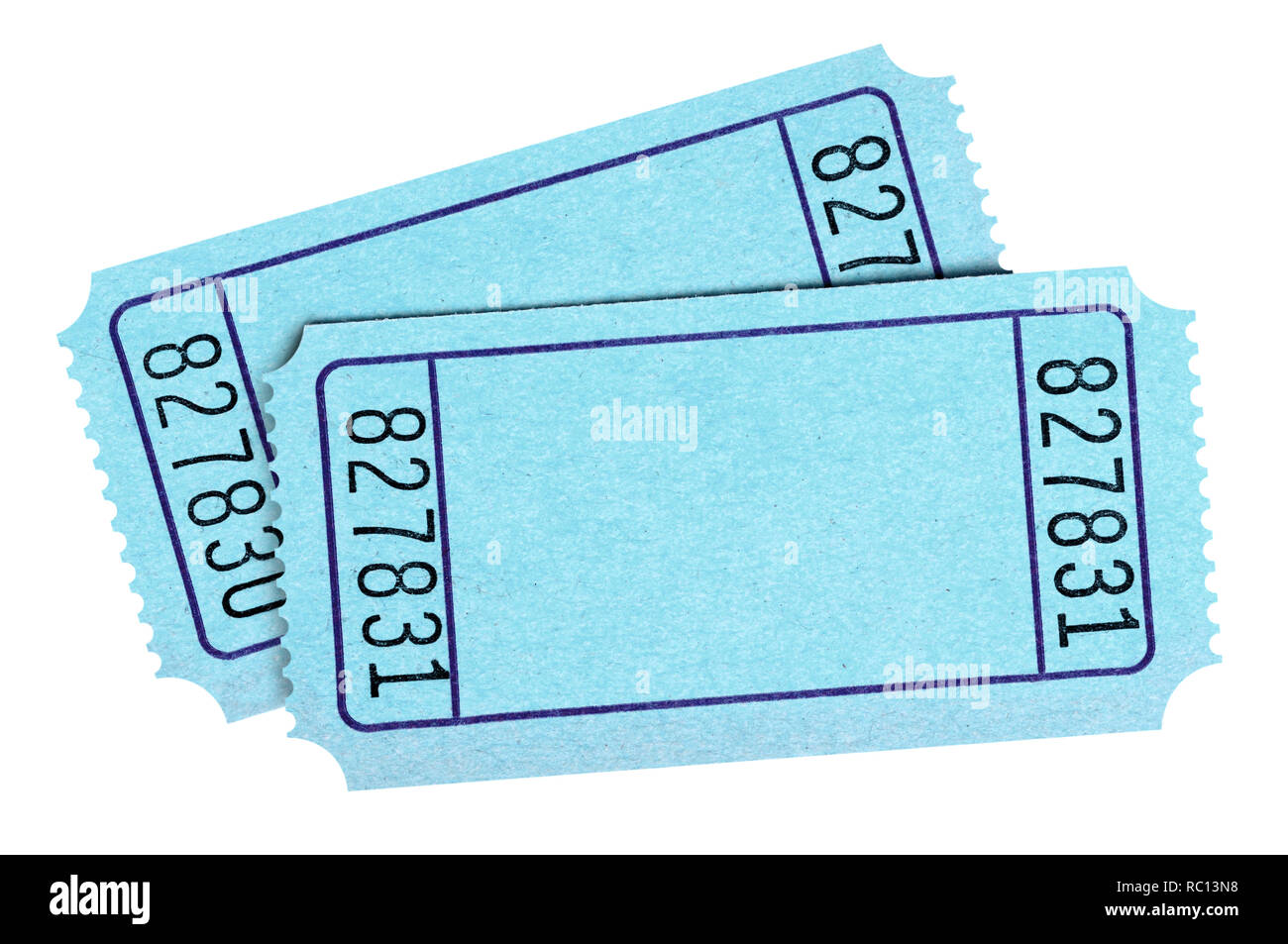 Two blank blue tickets isolated on white Stock Photo