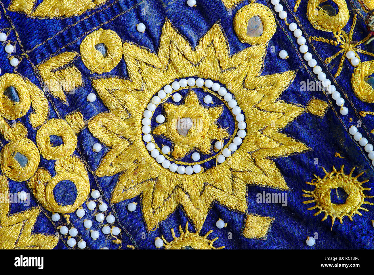 Indian patchwork detail, traditional handicraft handmade. decorative fabrics. Stock Photo