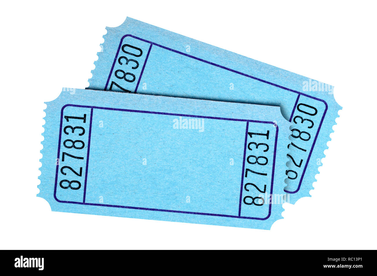 Pair blank blue tickets isolated on white Stock Photo