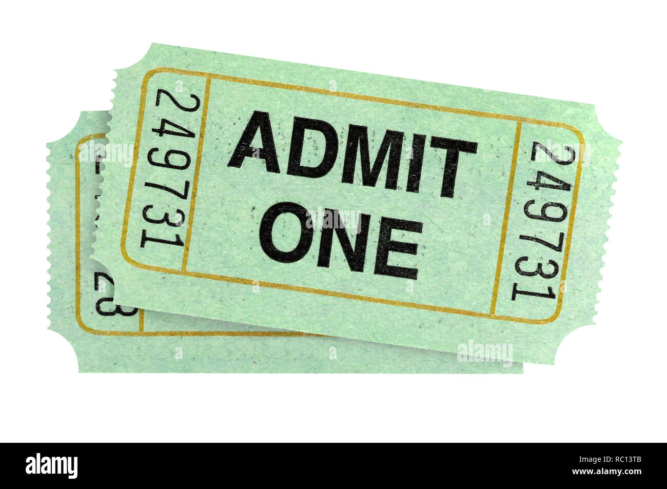 Pair of admit one tickets isolated on white background Stock Photo