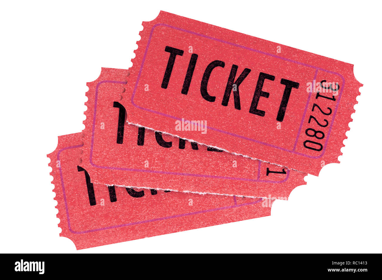 Three red tickets isolated on white Stock Photo