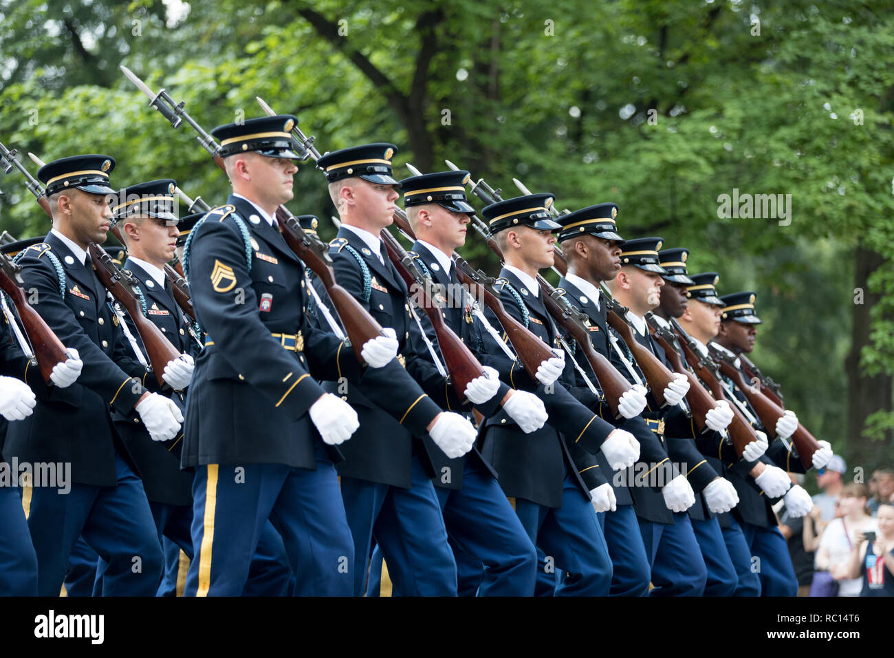 Washington, D.C., USA - July 4, 2018, Members of the US Army carrying rifles marching at the National Independence Day Parade Stock Photo
