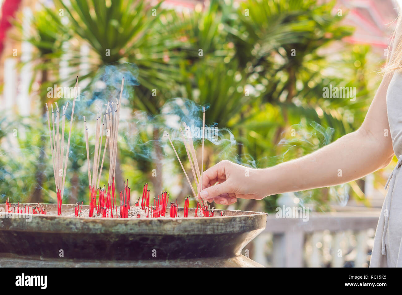 Smell the smoke of Incense, The smoke of joss stick in temple, smoke of