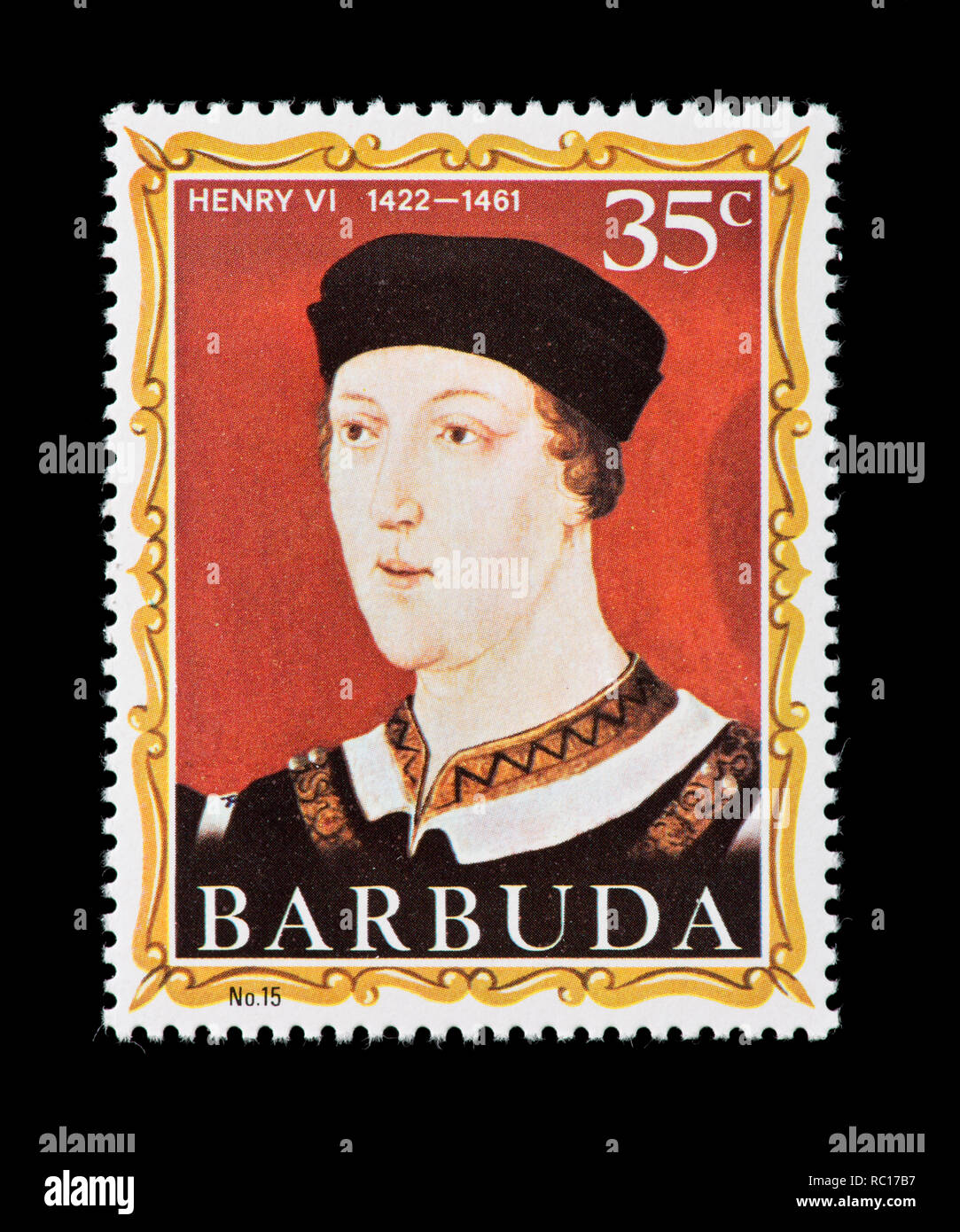 Postage stamp from Barbuda depicting Henry VI, former king of England Stock Photo