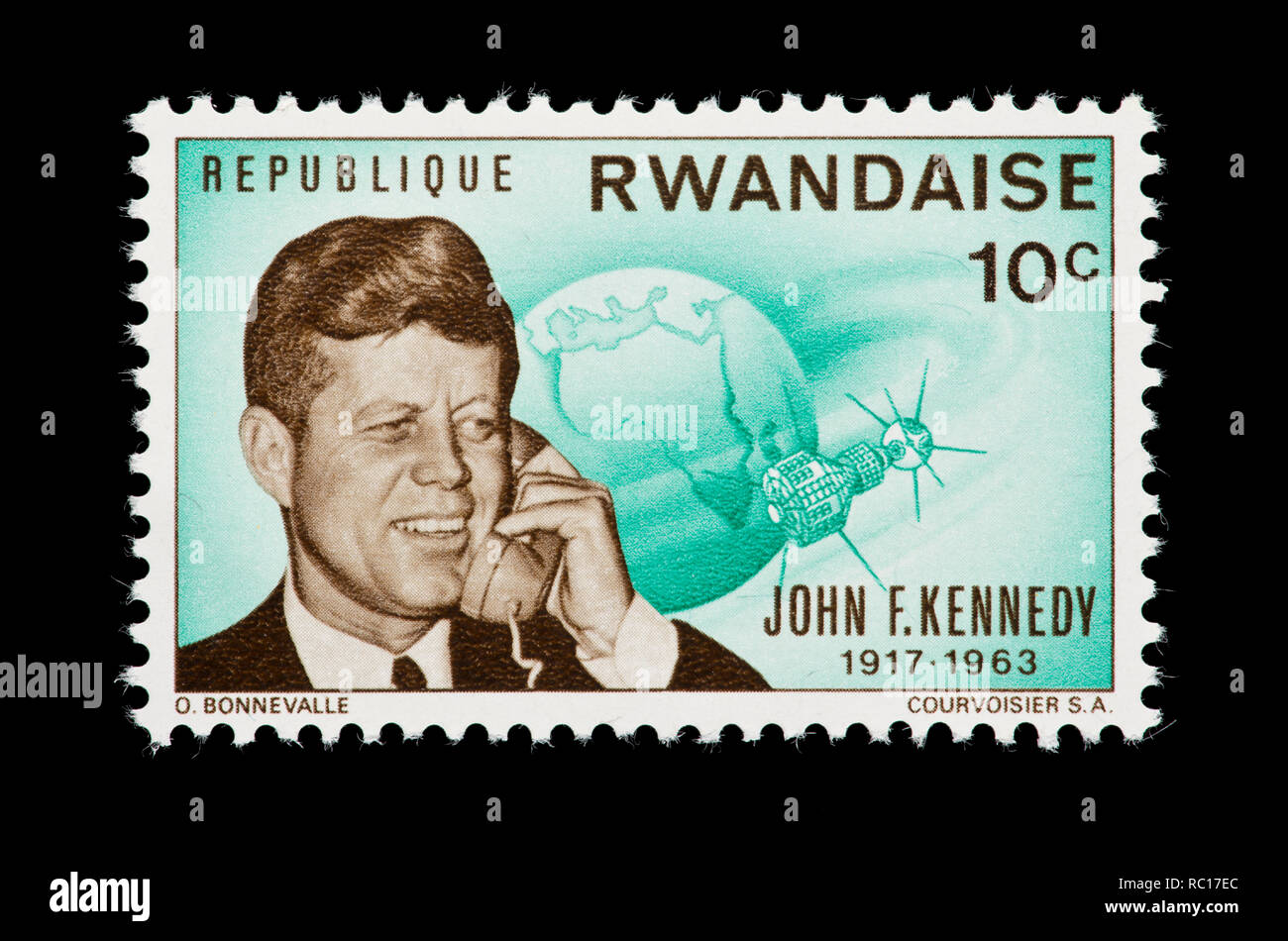 Postage stamp from Rwanda depicting John F. Kennedy on the second anniversary of his assassination Stock Photo