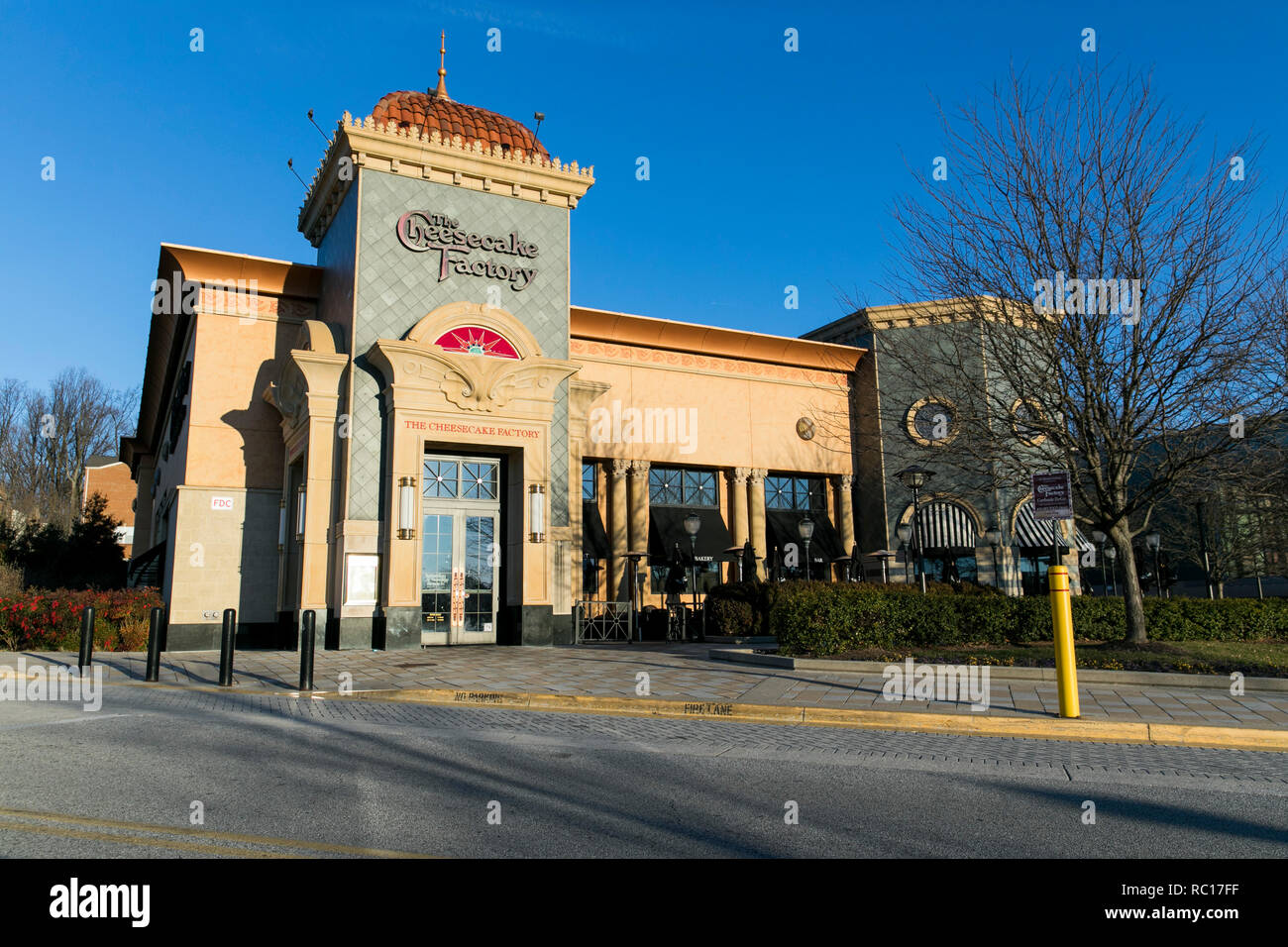 A logo sign outside of a Cheesecake Factory restaurant in Columbia, Maryland on January 11, 2019