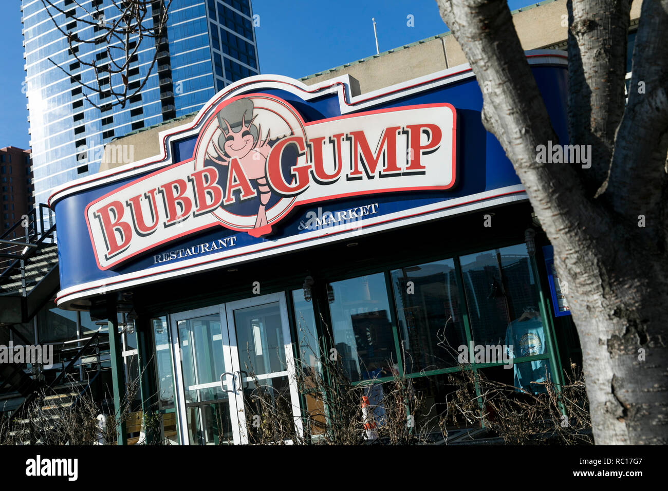A logo sign outside of a Bubba Gump Shrimp Company restaurant location