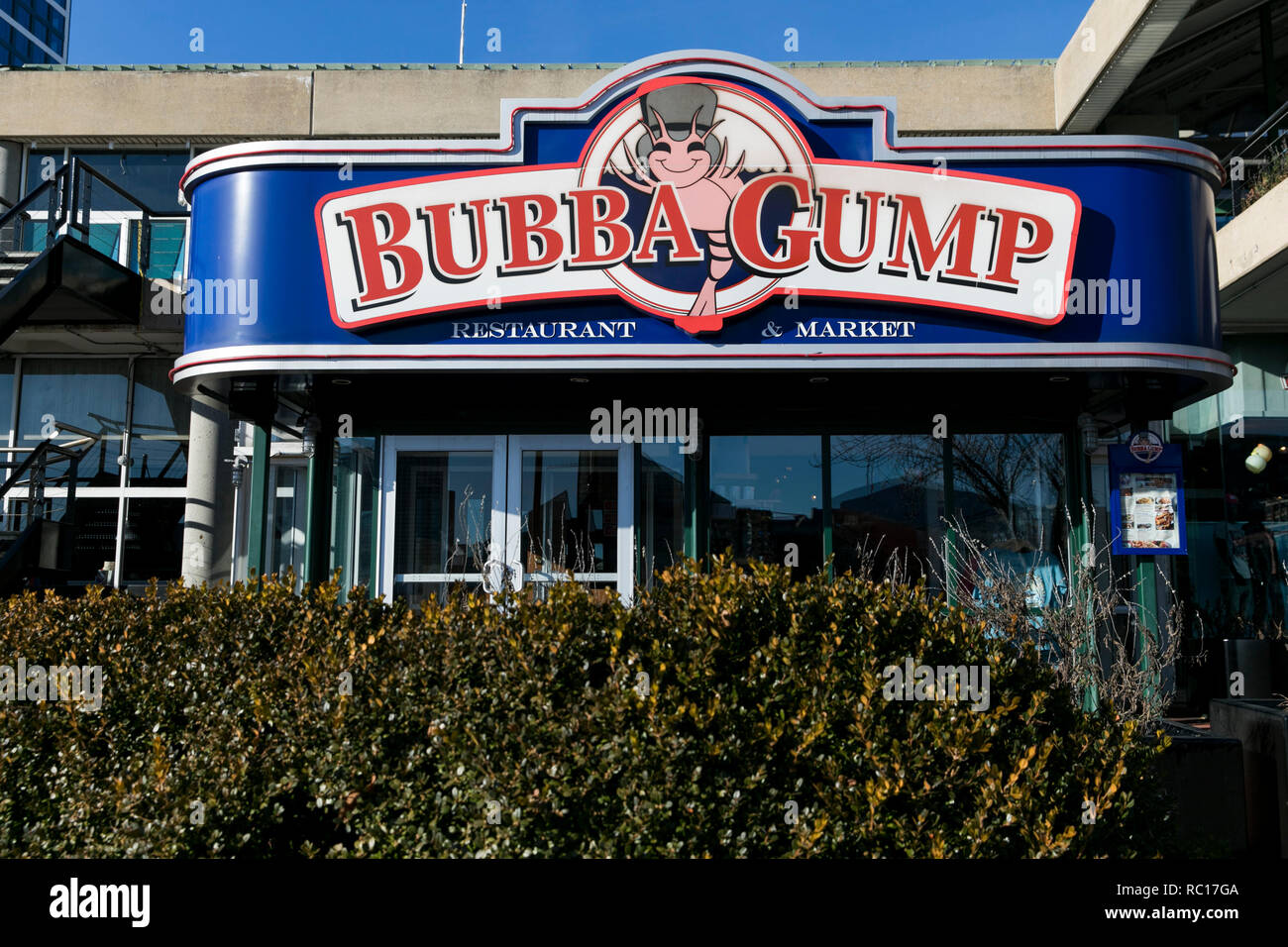 A logo sign outside of a Bubba Gump Shrimp Company restaurant location