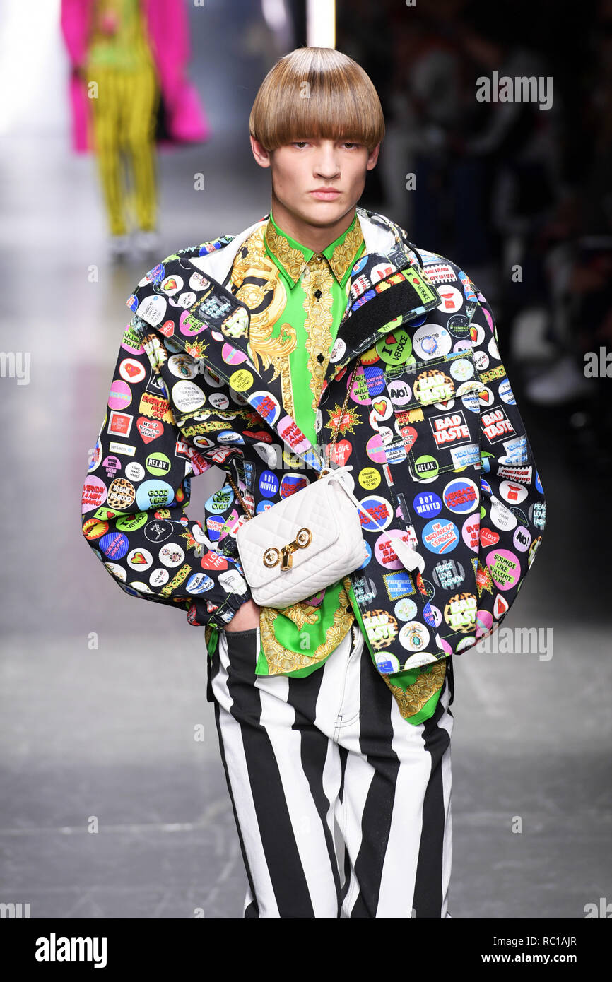 Milan, Italy. 12th January, 2019. Foto LaPresse/ Gian Mattia D'Alberto  12-01-2019, Milano spettacolo moda Milano Fashion Week Autunno-Inverno 2019/2020  Sfilata Versace nella foto: la sfilata Photo LaPresse/ Gian Mattia  D'Alberto 2018-01-12 Milan