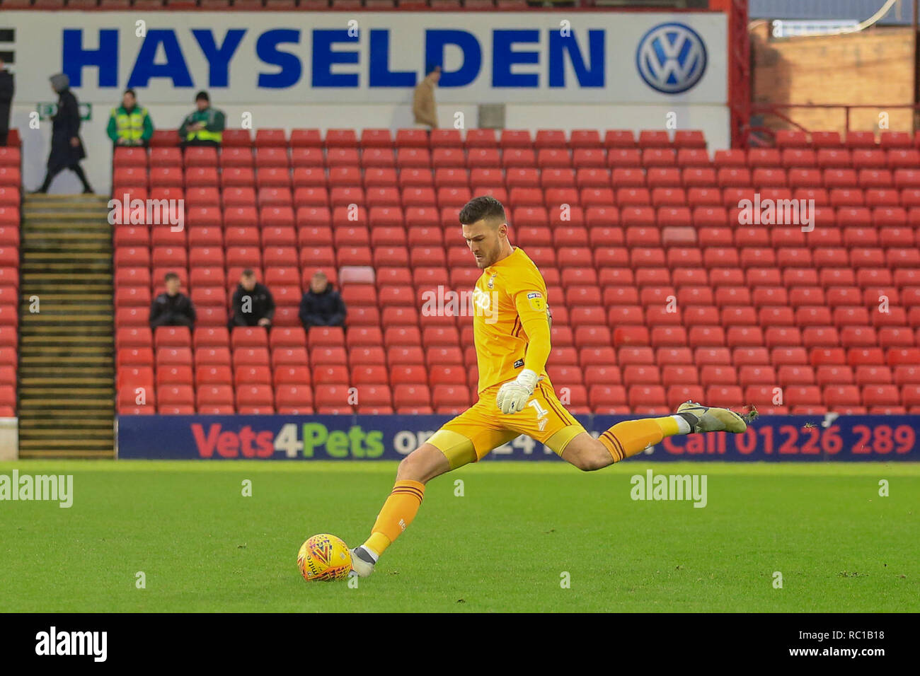 Barnsley, UK. 12th Jan, 2019. 12th January 2019, Oakwell, Barnsley, England; Sky Bet League One, Barnsley vs Bradford City ; Richard O'Donnell (01) of Bradford City during the game Credit: Mark Cosgrove/News Images English Football League images are subject to DataCo Licence Credit: News Images /Alamy Live News Stock Photo
