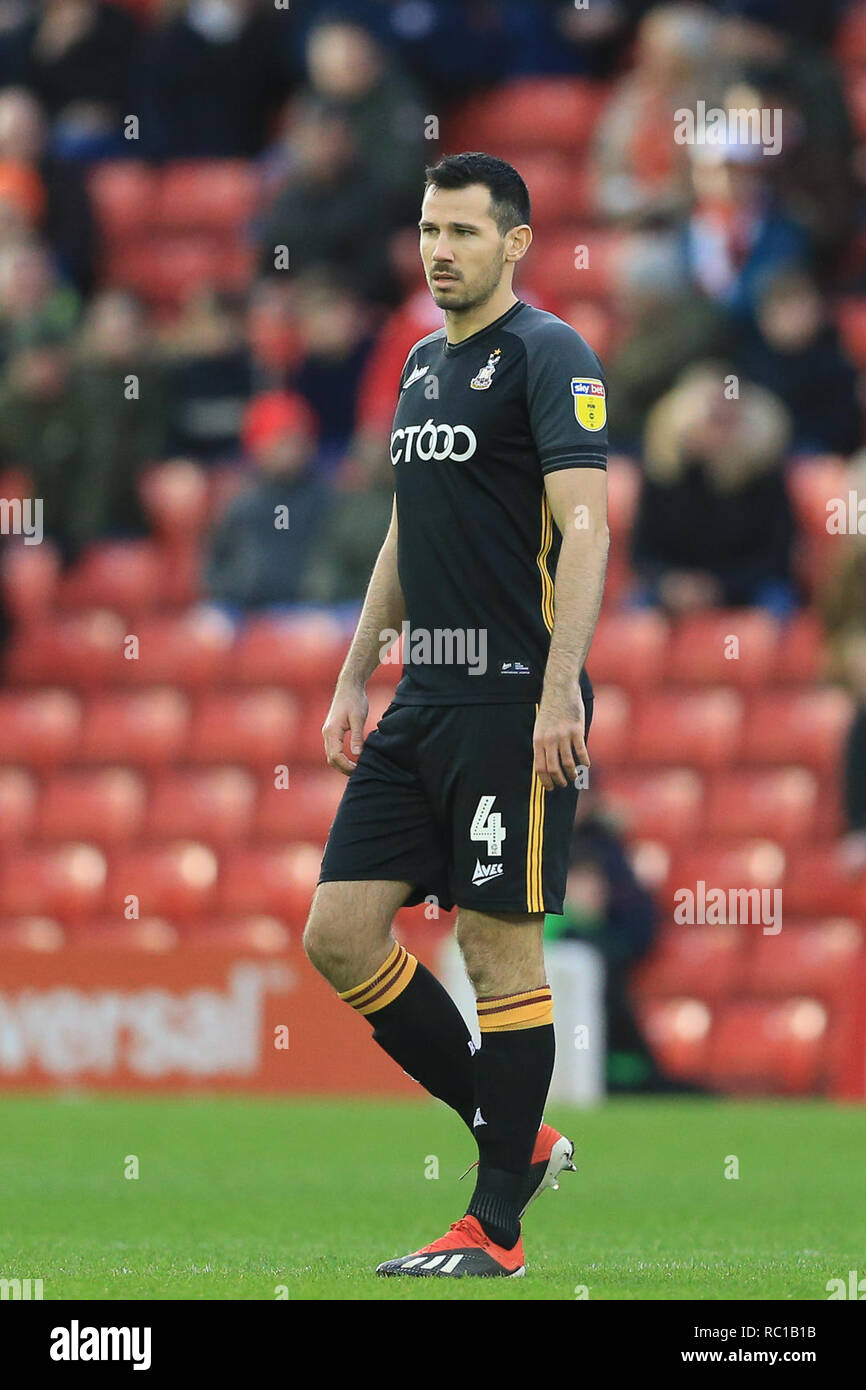 Barnsley, UK. 12th Jan, 2019. 12th January 2019, Oakwell, Barnsley, England; Sky Bet League One, Barnsley vs Bradford City ; Ryan McGowan (04) of Bradford City during the game Credit: Mark Cosgrove/News Images English Football League images are subject to DataCo Licence Credit: News Images /Alamy Live News Stock Photo