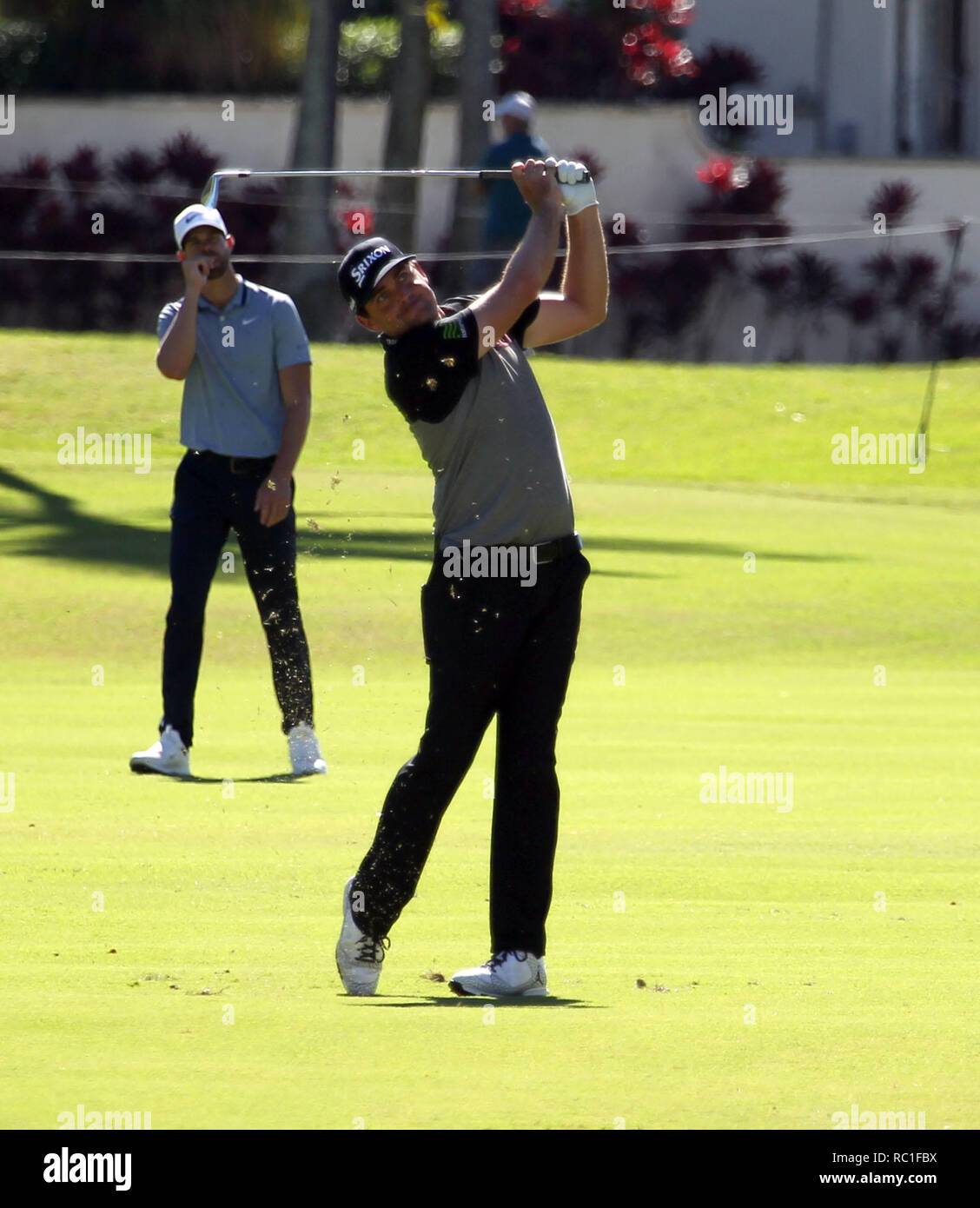 Waialae Country Club, Honolulu, USA. January 11, 2019 - Keegan Bradley hits from the 14th fairway during the second round of the PGA Sony Open at the Waialae Country Club in Honolulu, HI - Michael Sullivan/CSM Credit: Cal Sport Media/Alamy Live News Stock Photo