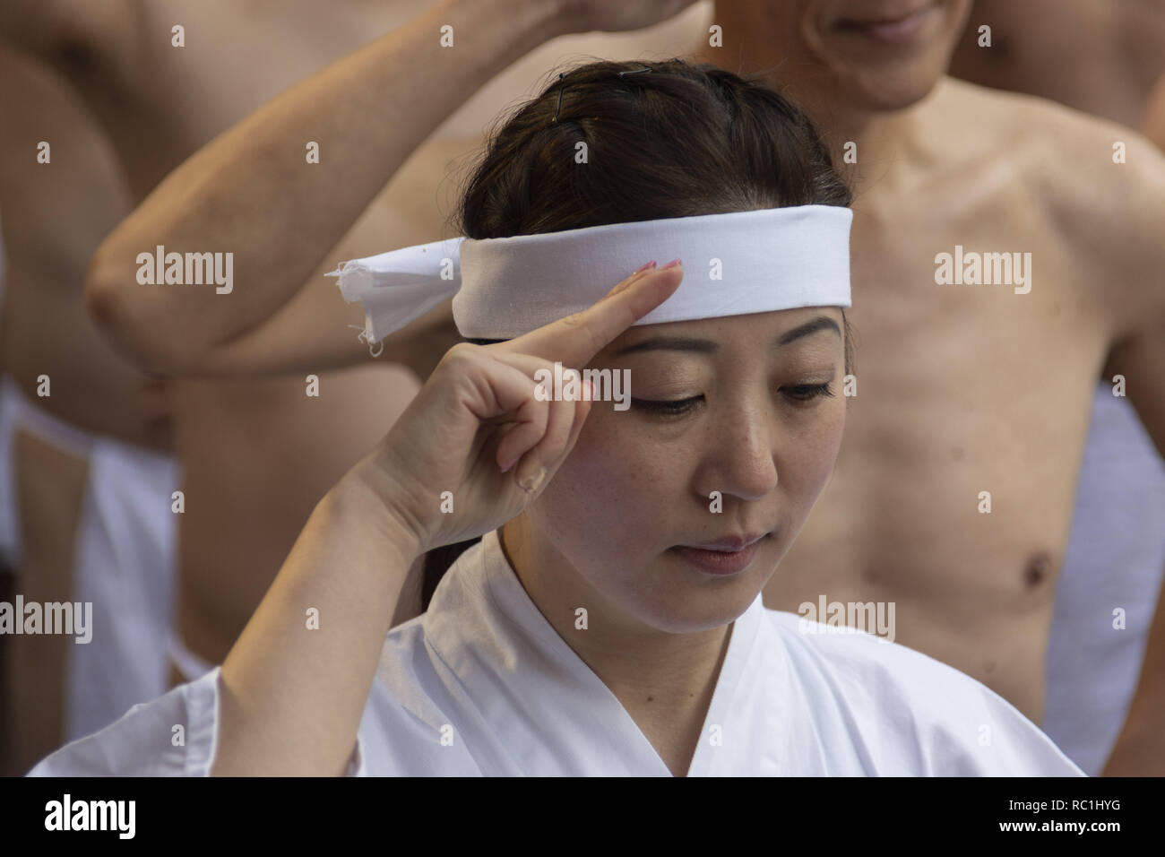 Tokyo, Japan. 13th Jan, 2019. Participants dressed only in loincloths