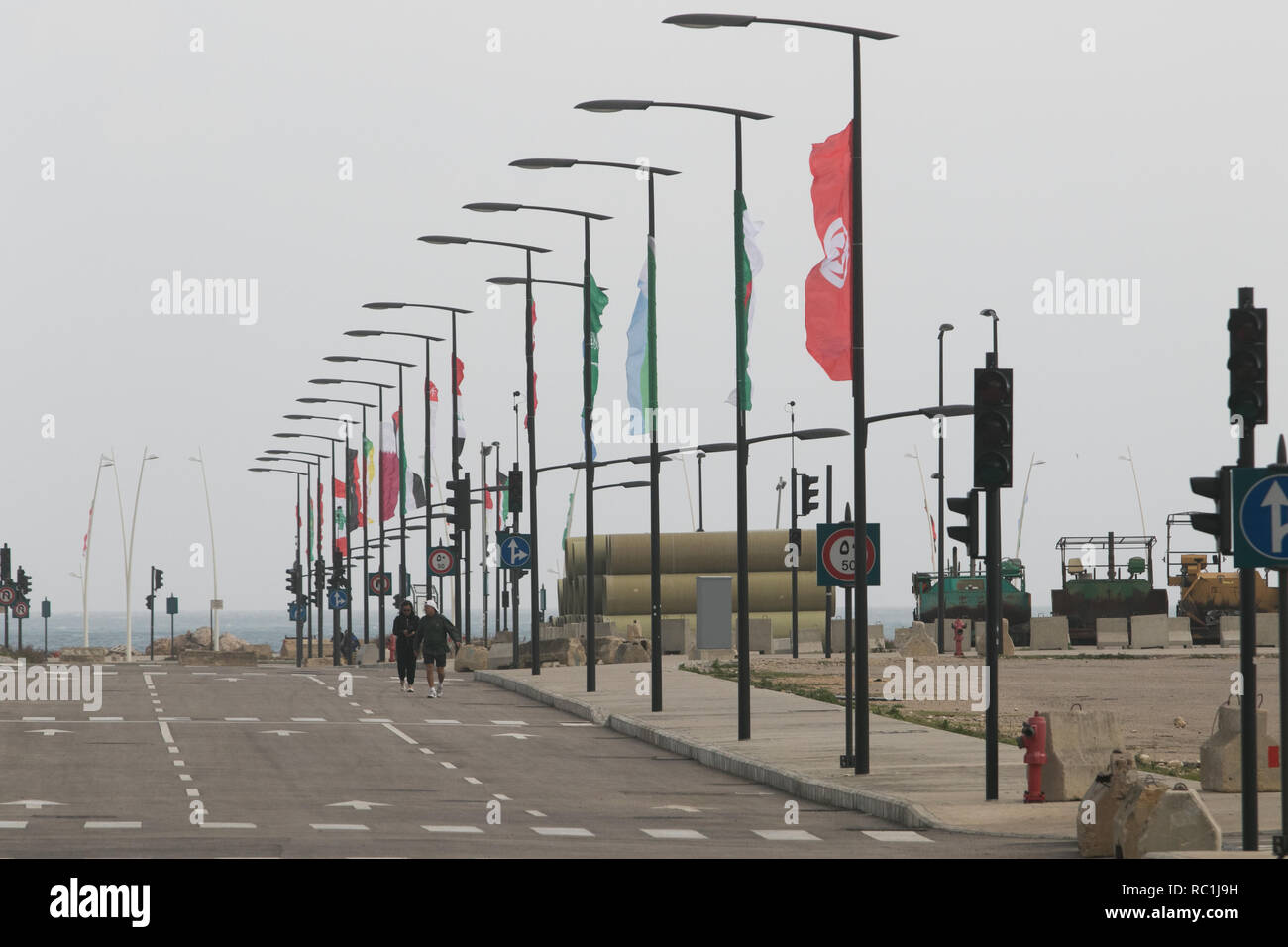 Beirut Lebanon. 13th January 2019. The national flags of Arab nations are displayed as  Beirut prepares to  host the  Arab Economic and Social Development Summit organized by the Arab League  which is scheduled to take place on Jan. 19 to 20  and is concerned primarily with developmental issues in the Arab world Credit: amer ghazzal/Alamy Live News Stock Photo