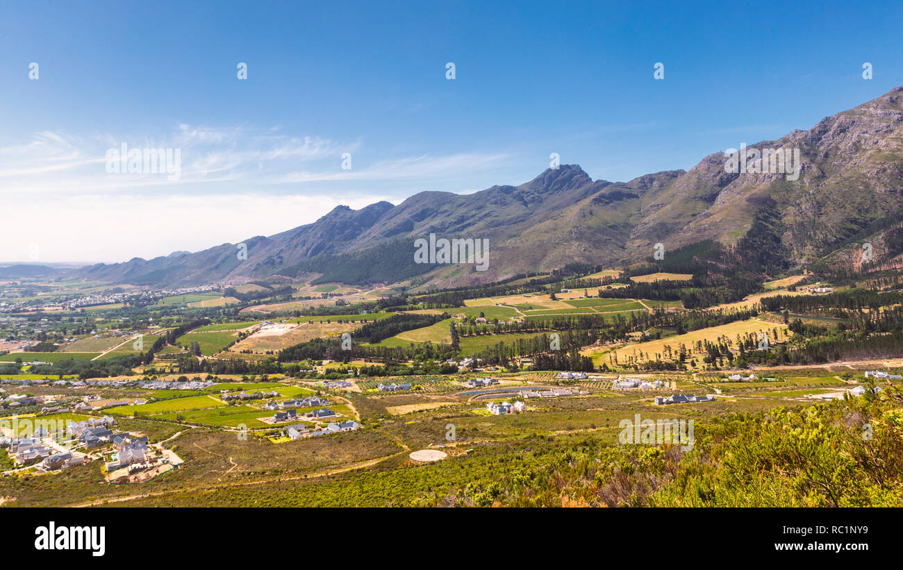 Franschhoek Valley With Its Famous Wineries And Surrounding Mountains Franschhoek Valley With Its Famous Wineries And Surrounding Mountains
