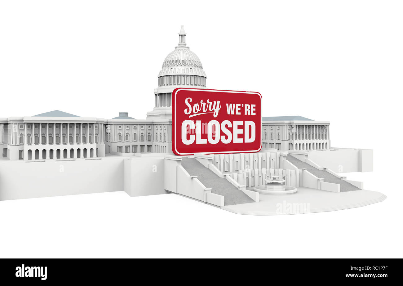 United States Capitol Building with Closed Sign. Government Shutdown Illustration Stock Photo