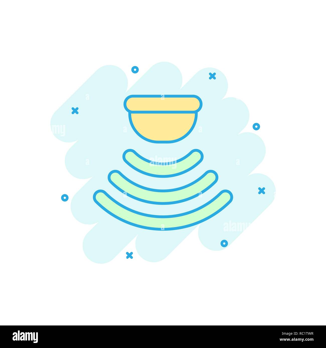 Motion sensor icon in comic style. Sensor waves vector cartoon ...