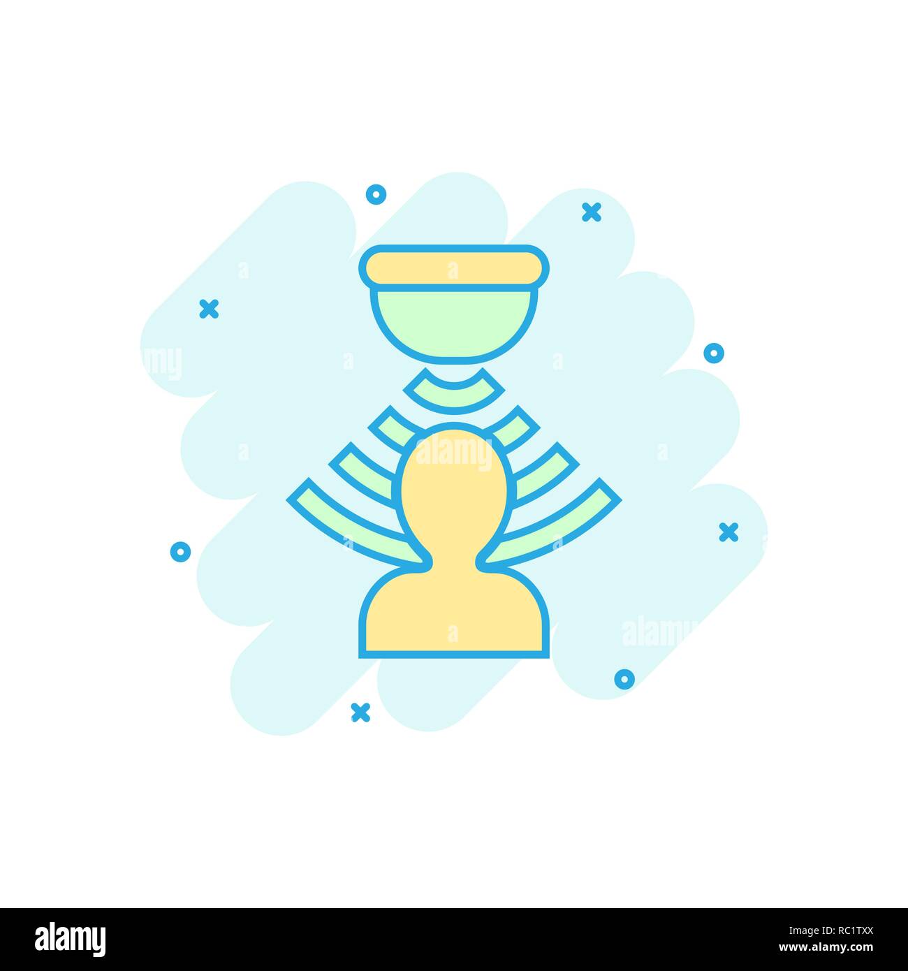 Motion sensor icon in comic style. Sensor waves with man vector cartoon ...