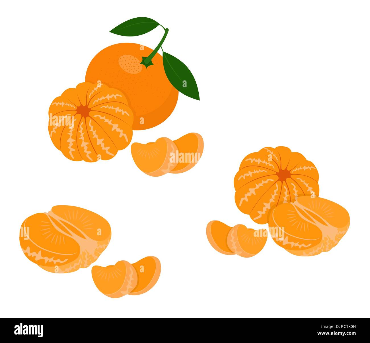 Mandarin, tangerine, clementine with leaves isolated on white