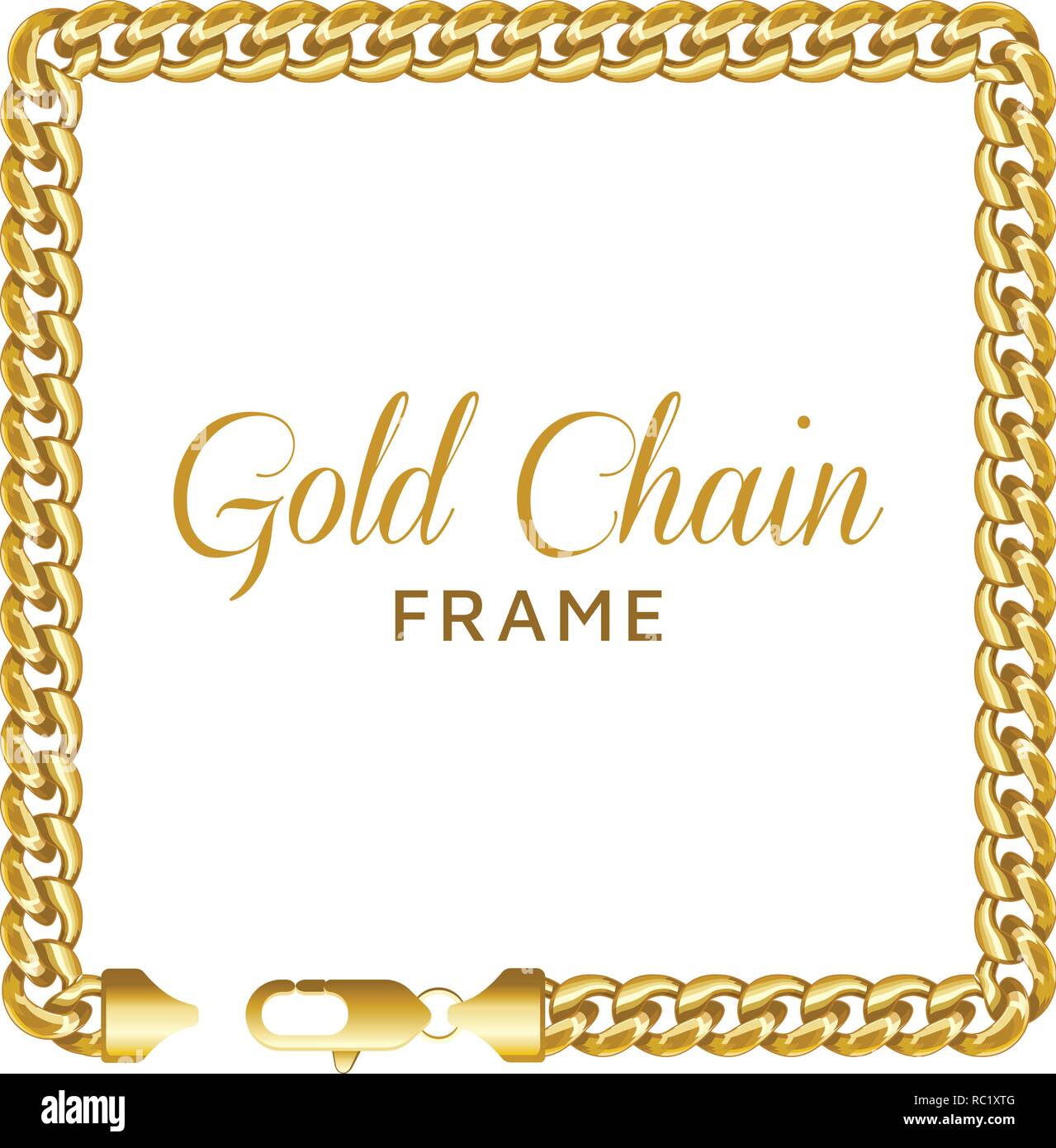 Gold chain square border frame. Rectangle wreath shape. Stock Vector
