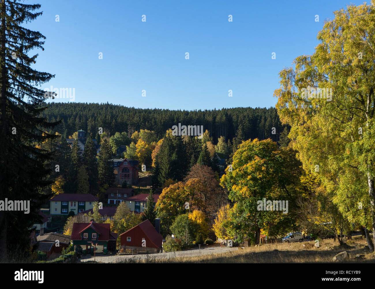 View to the village Schierke in the geman region called Harz Stock Photo