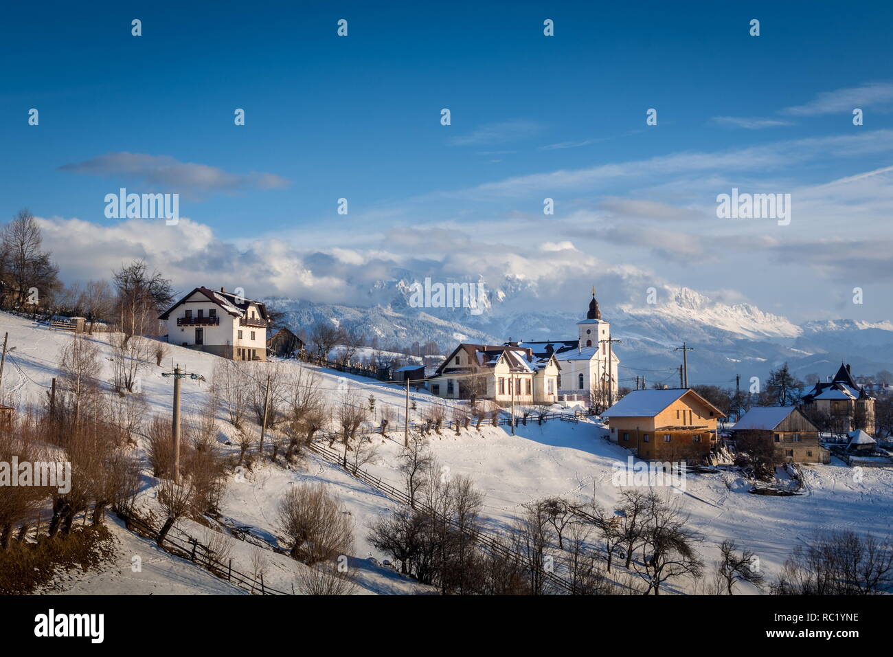 Breathtaking winter landscape, beautiful wallpaper from Transylvania  Romania Magura village - Satul Pestera Stock Photo - Alamy