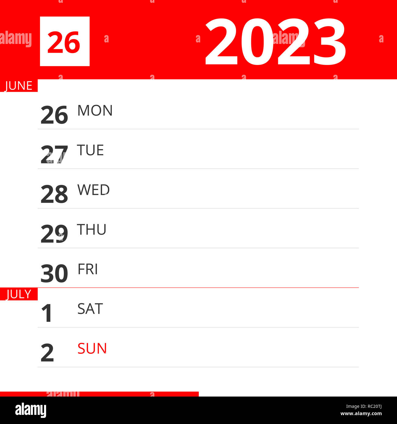 Calendar planner for Week 26 in 2023, ends July 2, 2023 Stock Photo - Alamy Calendar planner for Week 26 in 2023, ends July 2, 2023 Stock Photo - Alamy