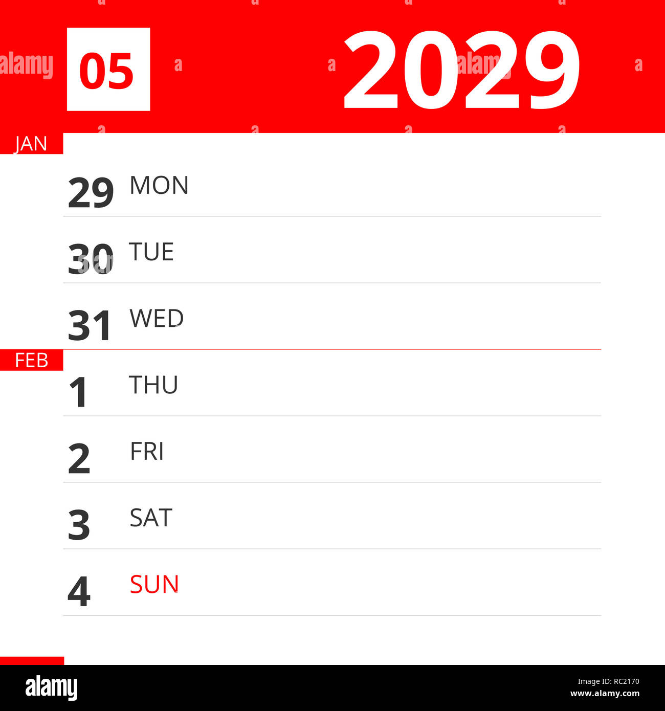 Calendar planner for Week 05 in 2029, ends February 4, 2029 Stock Photo - Alamy calendar-planner-for-week-05-in-2029-ends-february-4-2029-stock-photo-alamy