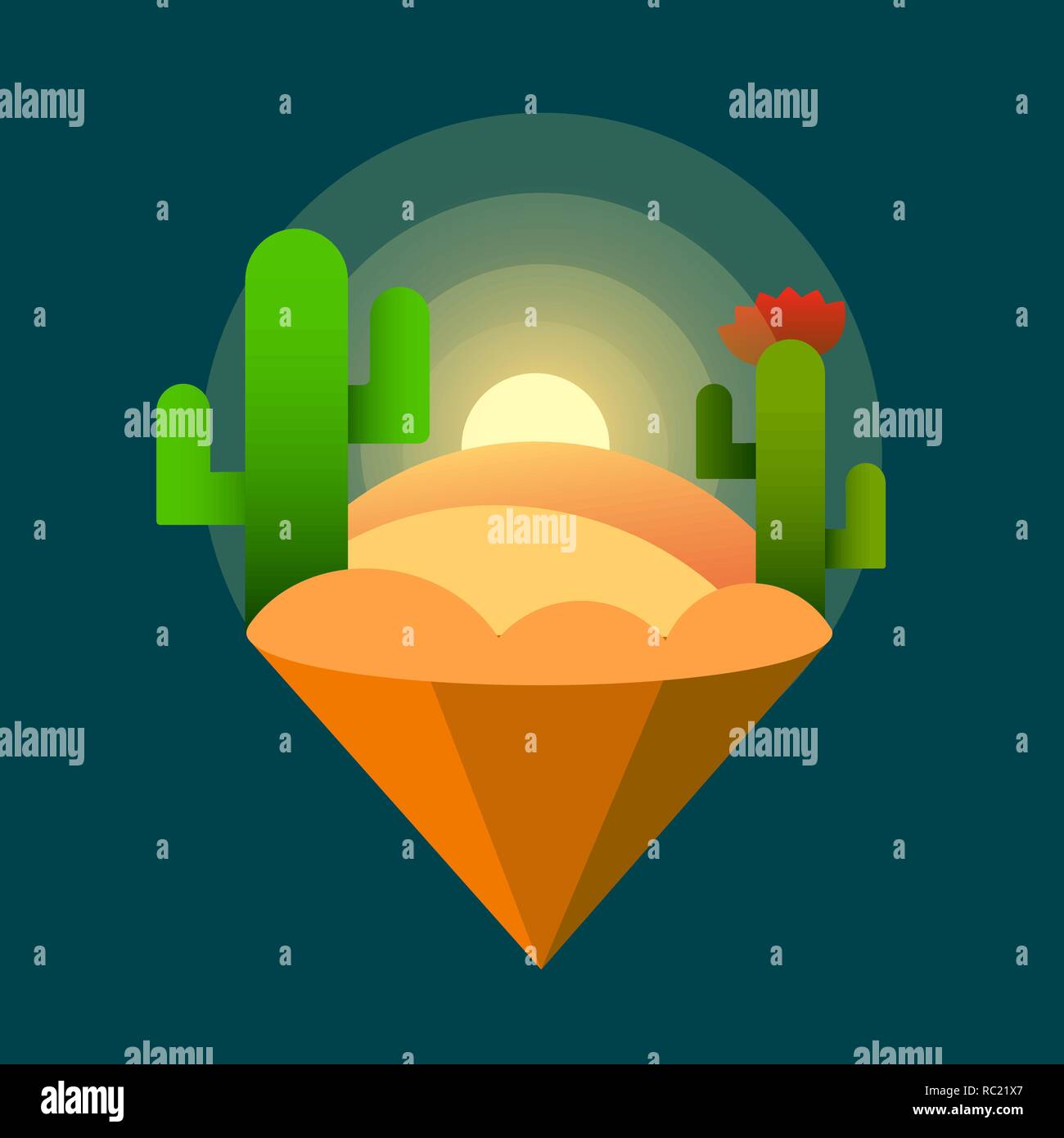 Desert Sunset Cacti . Vector Illustration On Dark Background Stock ...