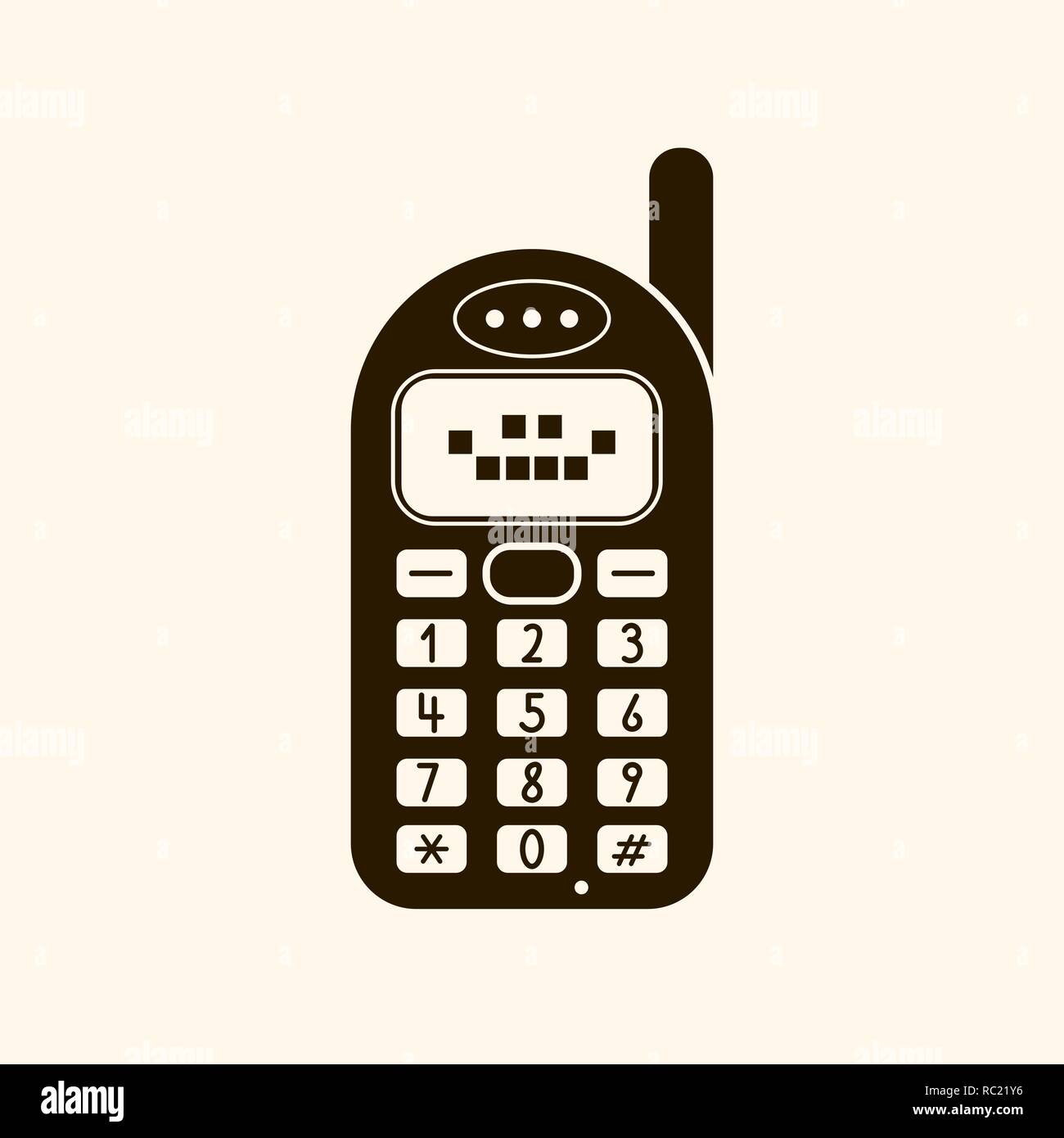 Retro vintage mobile phone icon vector illustration on light background ...