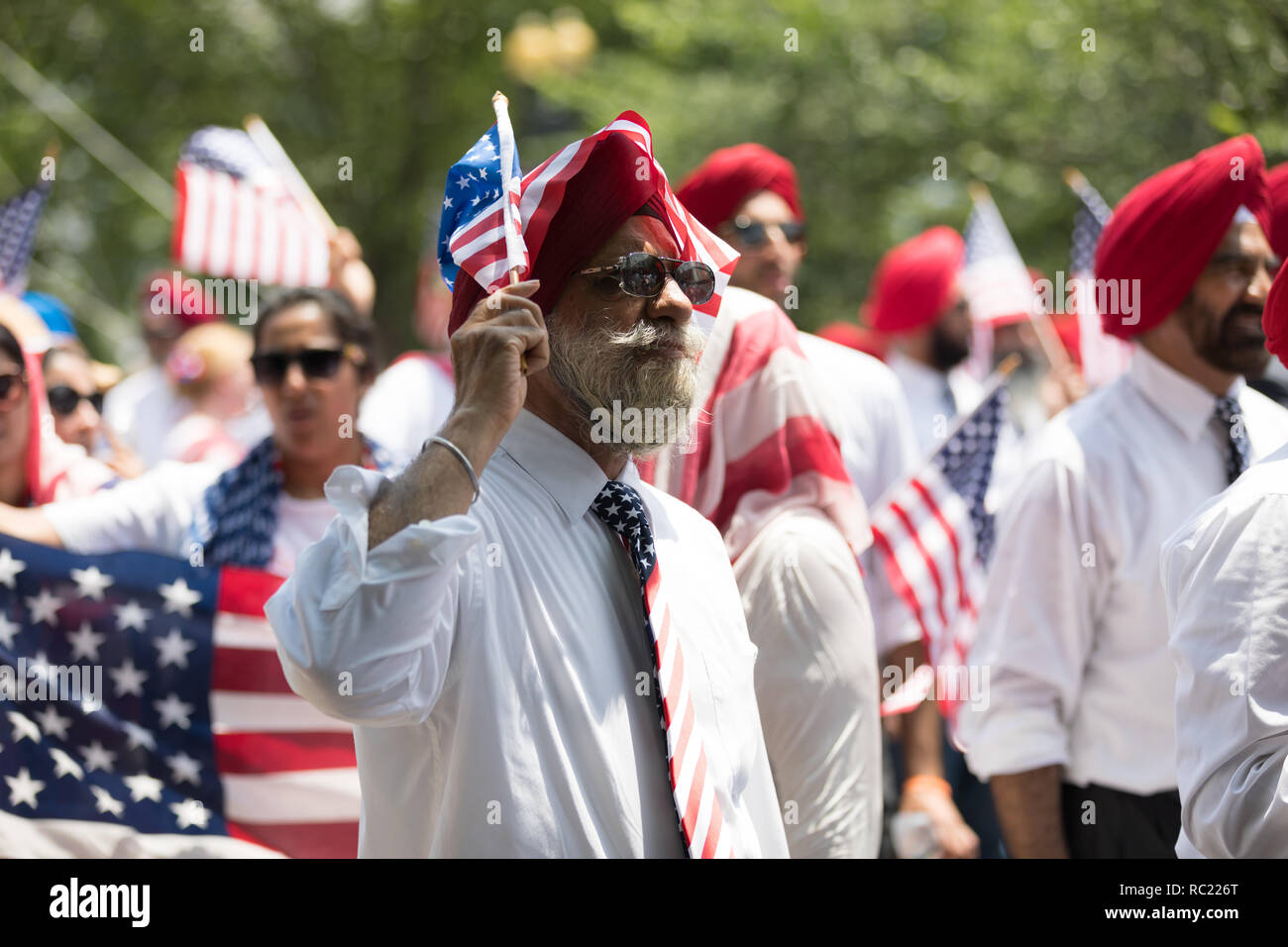 Washington D C Usa July 4 2018 The National Independence Day Parade The Sikhs Of America Waving American Flags Going Down Constitution Avenu Stock Photo Alamy